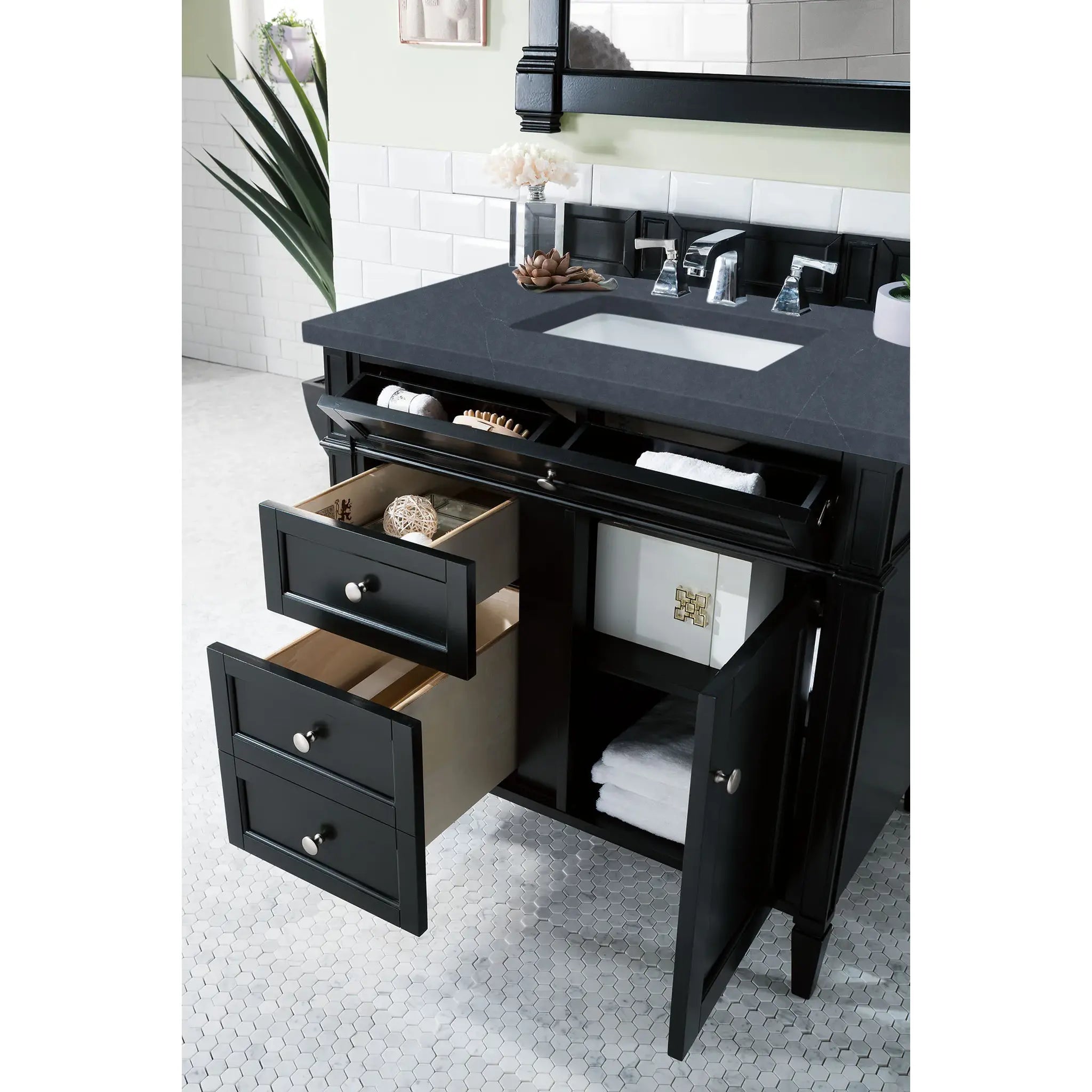 36" Brittany Single Vanity in Black Onyx-Charcoal Soapstone Silestone-8" Widespread image 3