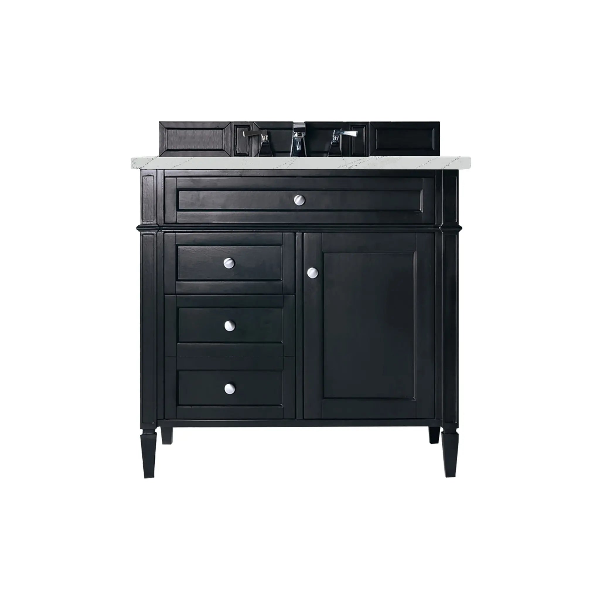 36" Brittany Single Vanity in Black Onyx-Ethereal Noctis Silestone-8" Widespread image