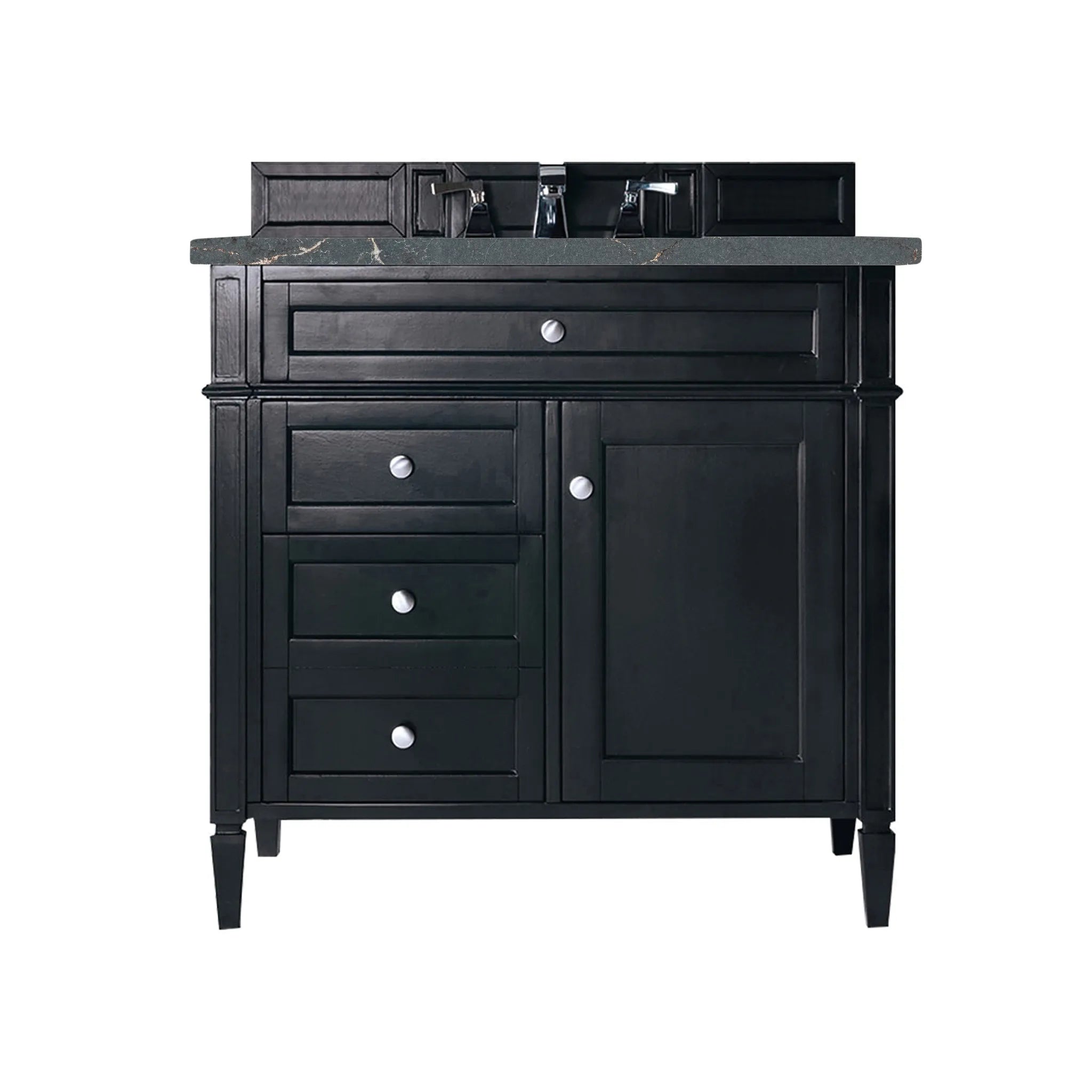 36" Brittany Single Vanity in Black Onyx-Parisien Bleu Silestone-8" Widespread image