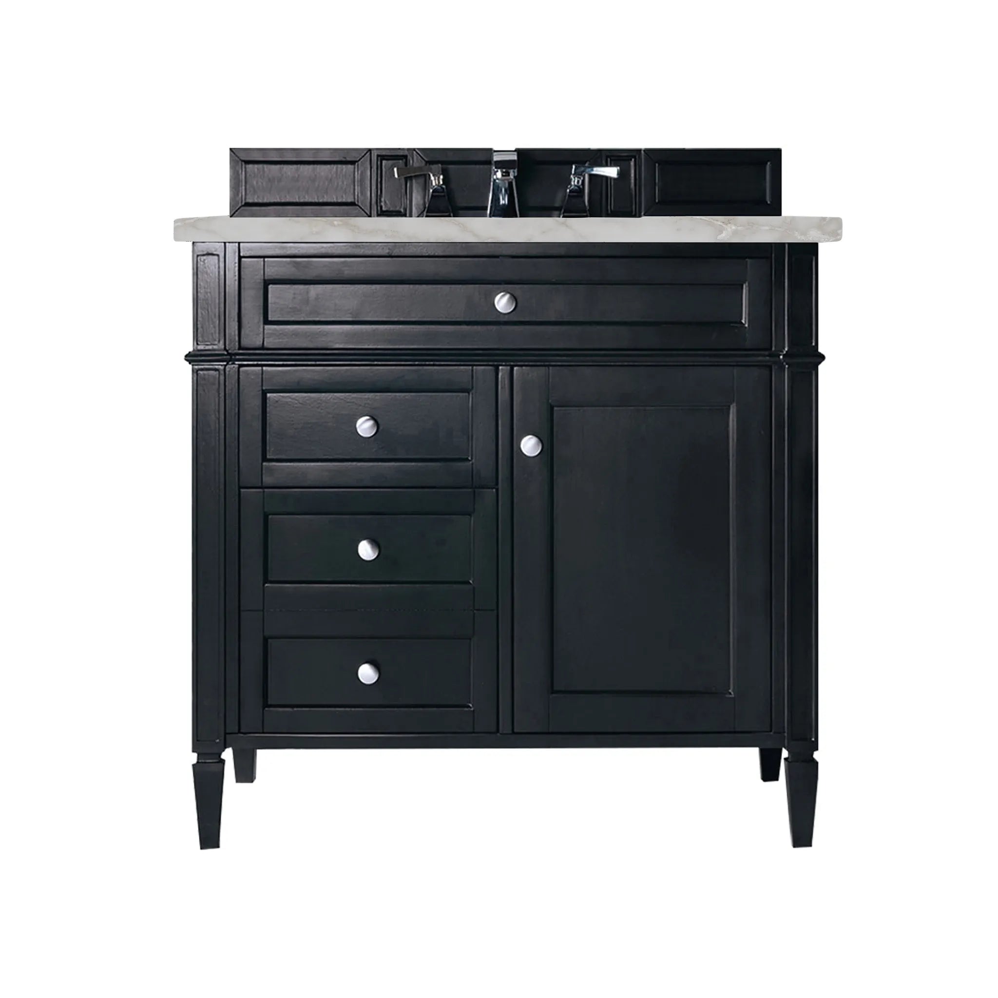 36" Brittany Single Vanity in Black Onyx-Victorian Silver Silestone-8" Widespread image
