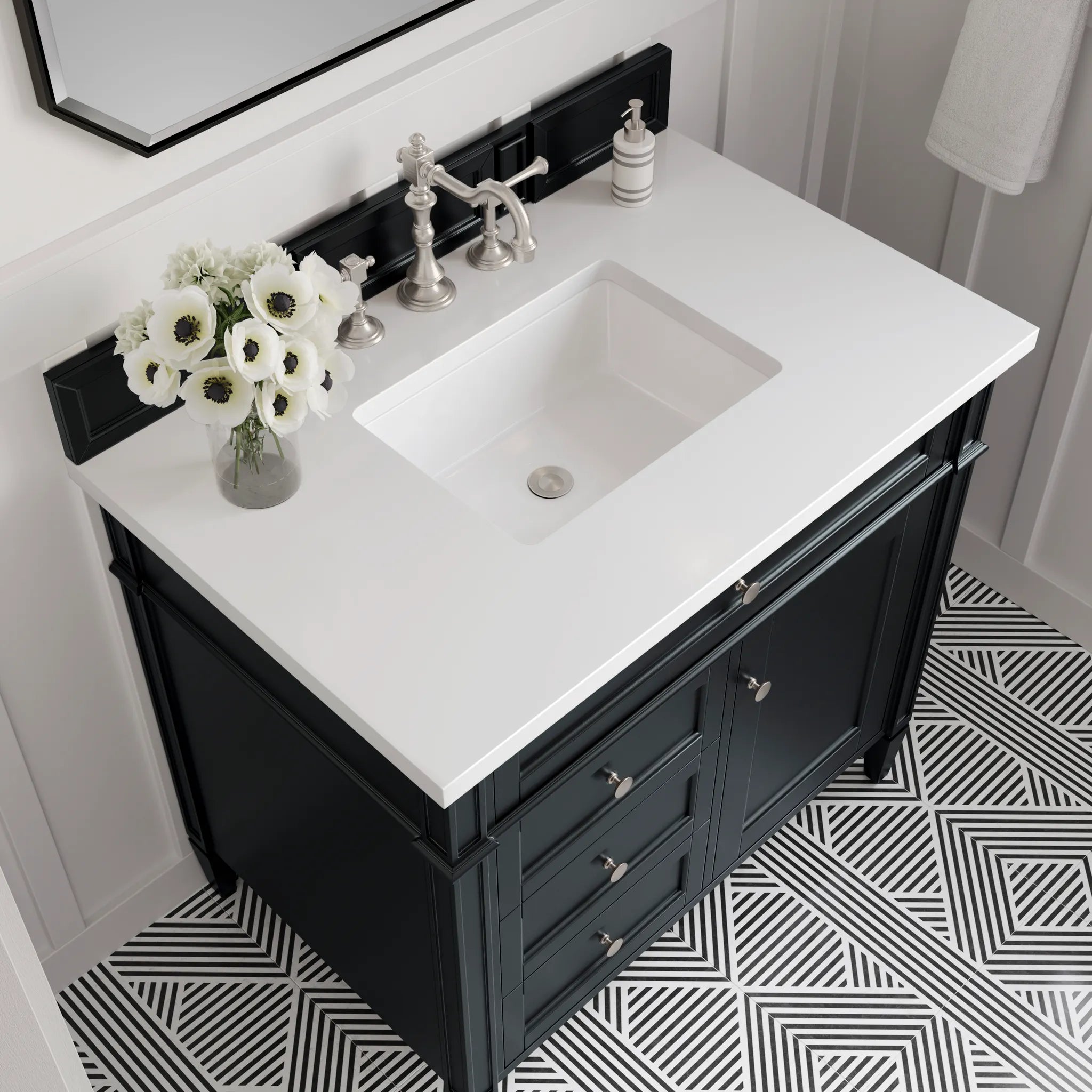 36" Brittany Single Vanity in Black Onyx-White Zeus Silestone-8" Widespread image 2
