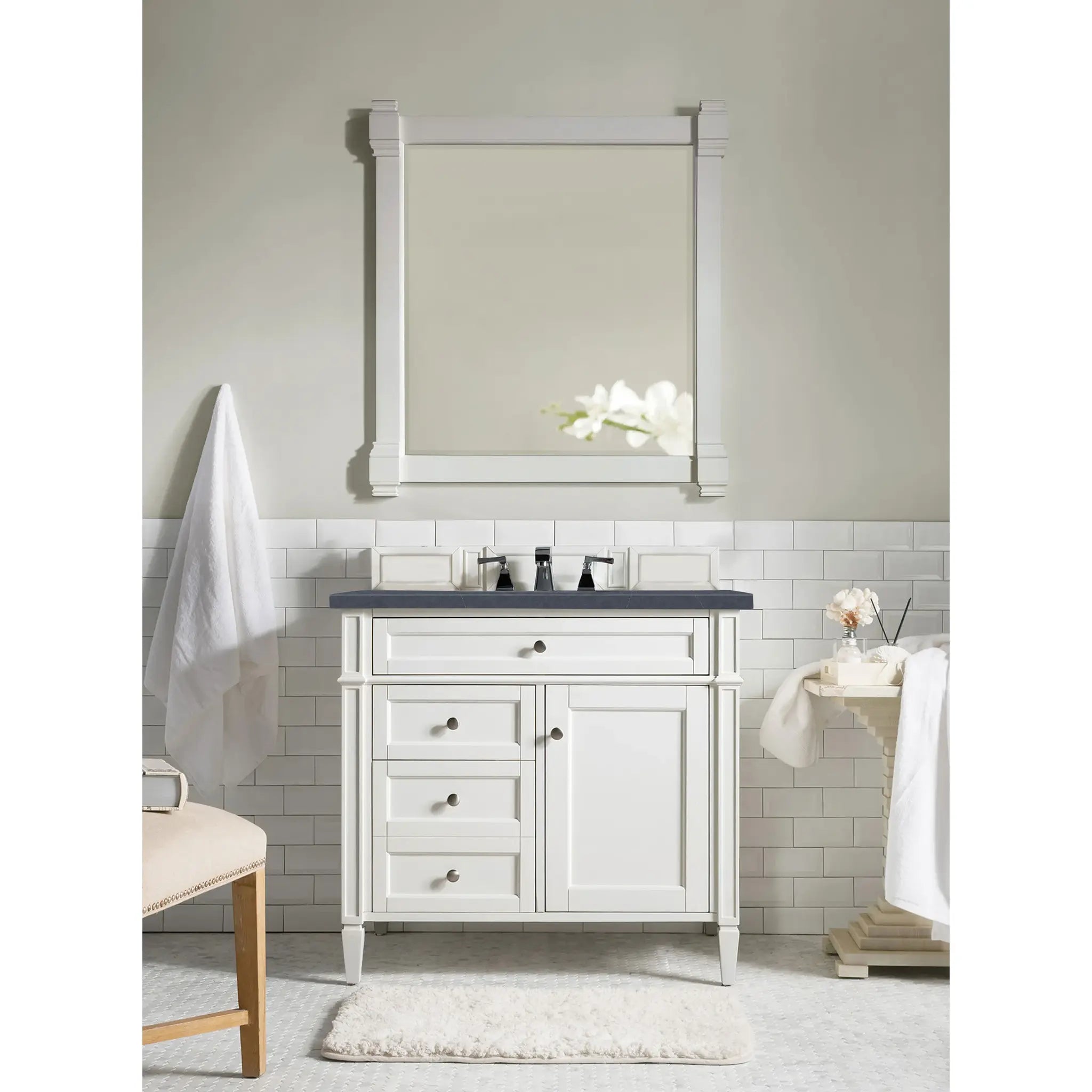 36" Brittany Single Vanity in Bright White-Charcoal Soapstone Silestone-8" Widespread image 1