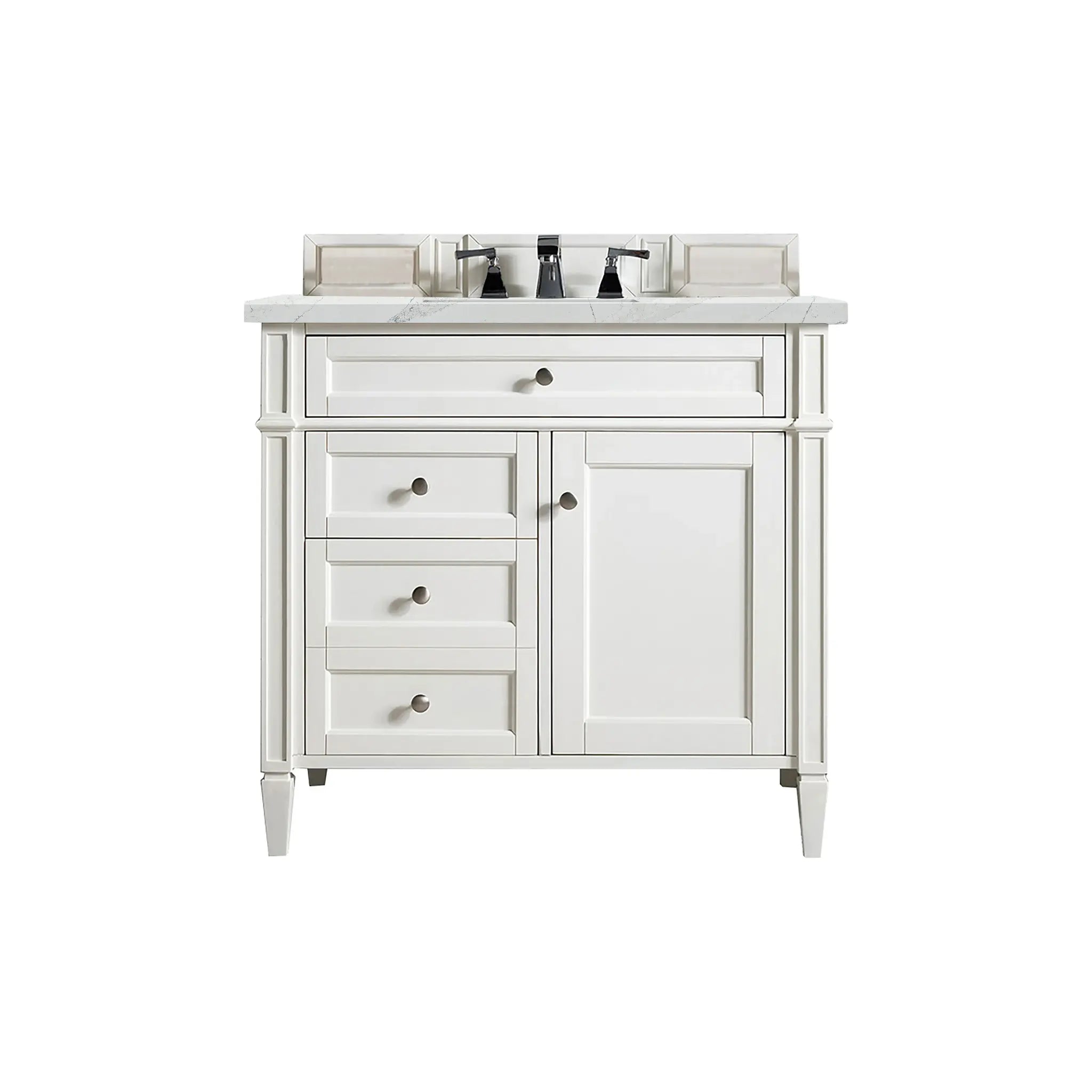 36" Brittany Single Vanity in Bright White-Ethereal Noctis Silestone-8" Widespread image