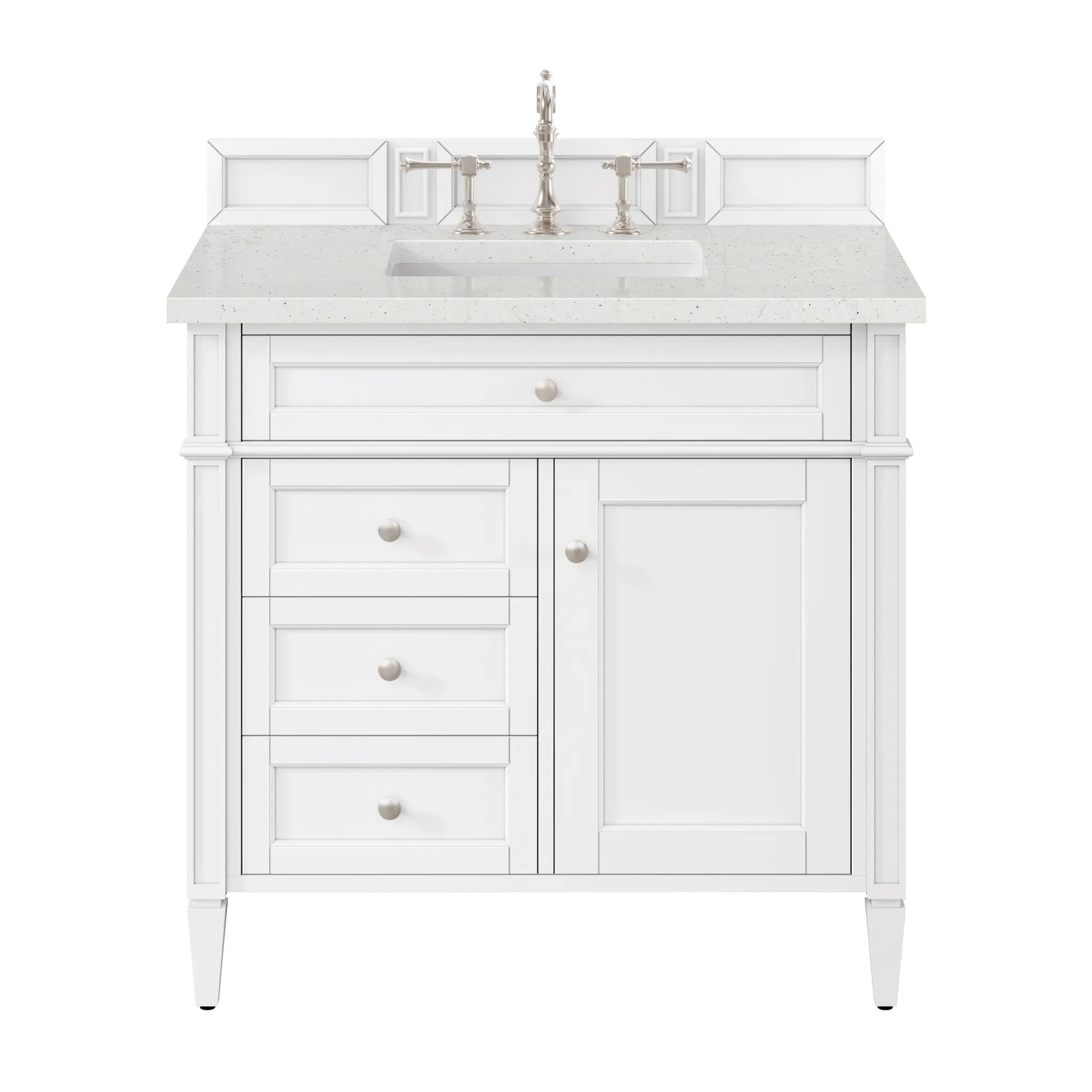36" Brittany Single Vanity in Bright White-Lime Delight Silestone-8" Widespread image
