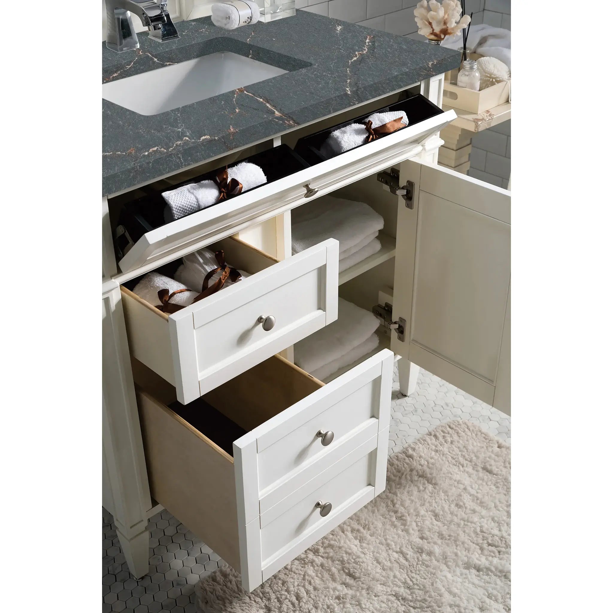 36" Brittany Single Vanity in Bright White-Parisien Bleu Silestone-8" Widespread image 3