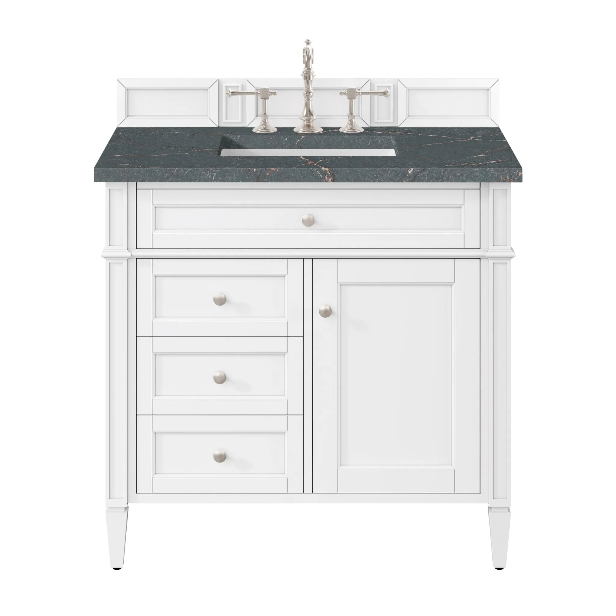 36" Brittany Single Vanity in Bright White-Parisien Bleu Silestone-8" Widespread image