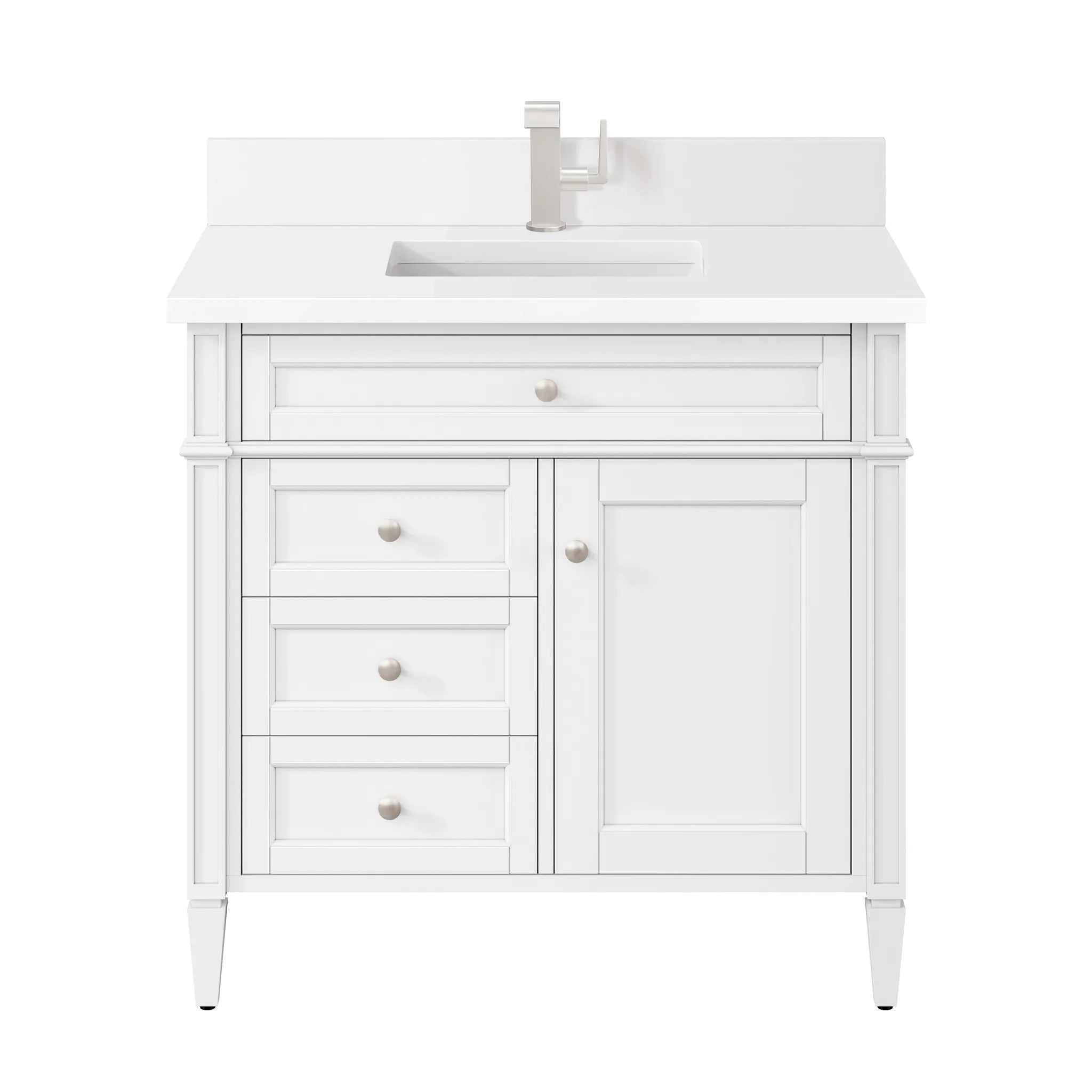 36" Brittany Single Vanity in Bright White-White Zeus Silestone & Backsplash-Single Hole image