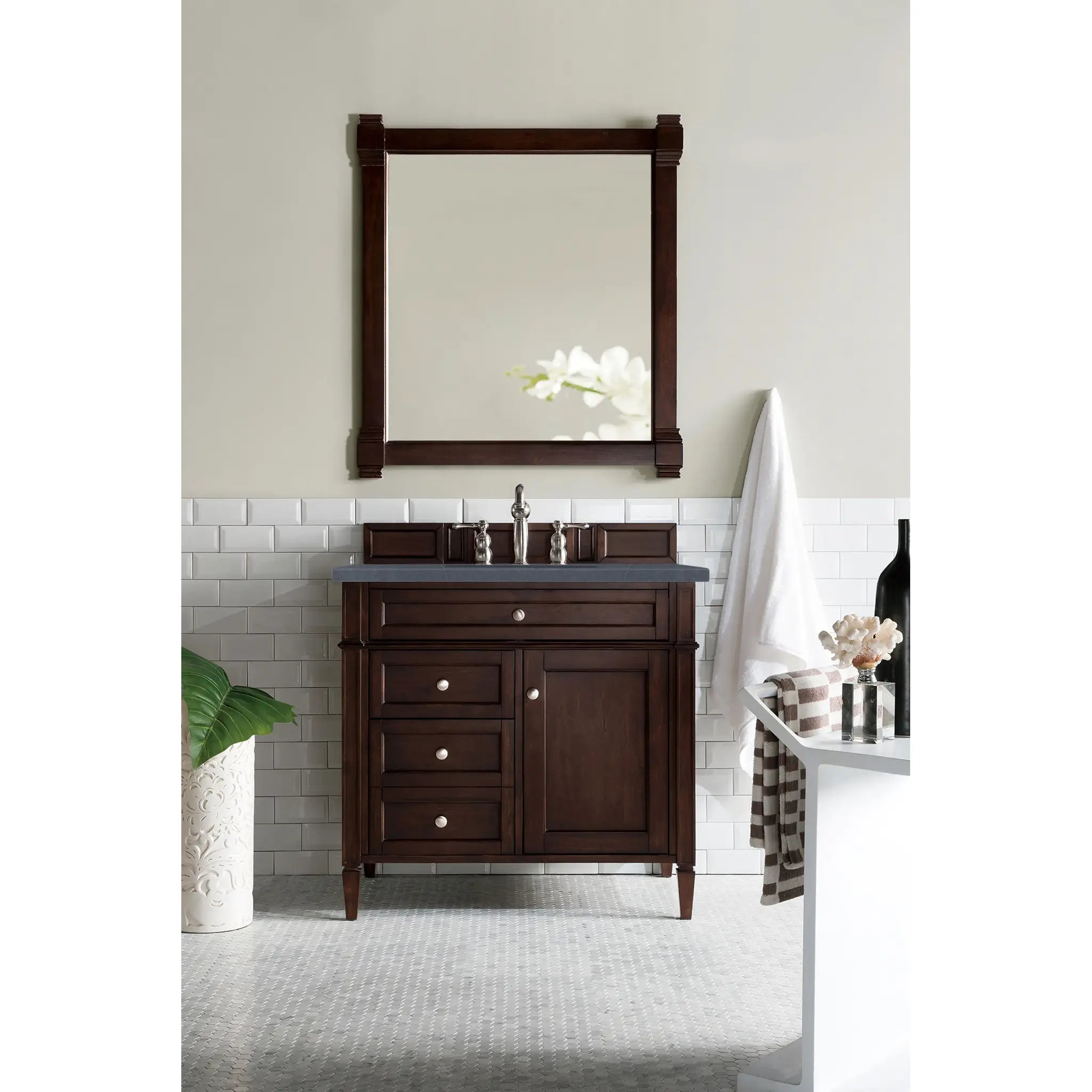 36" Brittany Single Vanity in Burnished Mahogany-Charcoal Soapstone Silestone-8" Widespread image 1