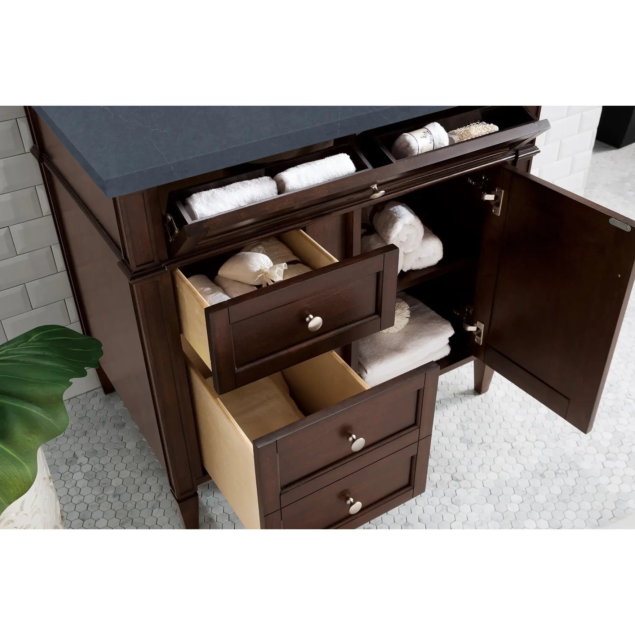 36" Brittany Single Vanity in Burnished Mahogany-Charcoal Soapstone Silestone-8" Widespread image 3