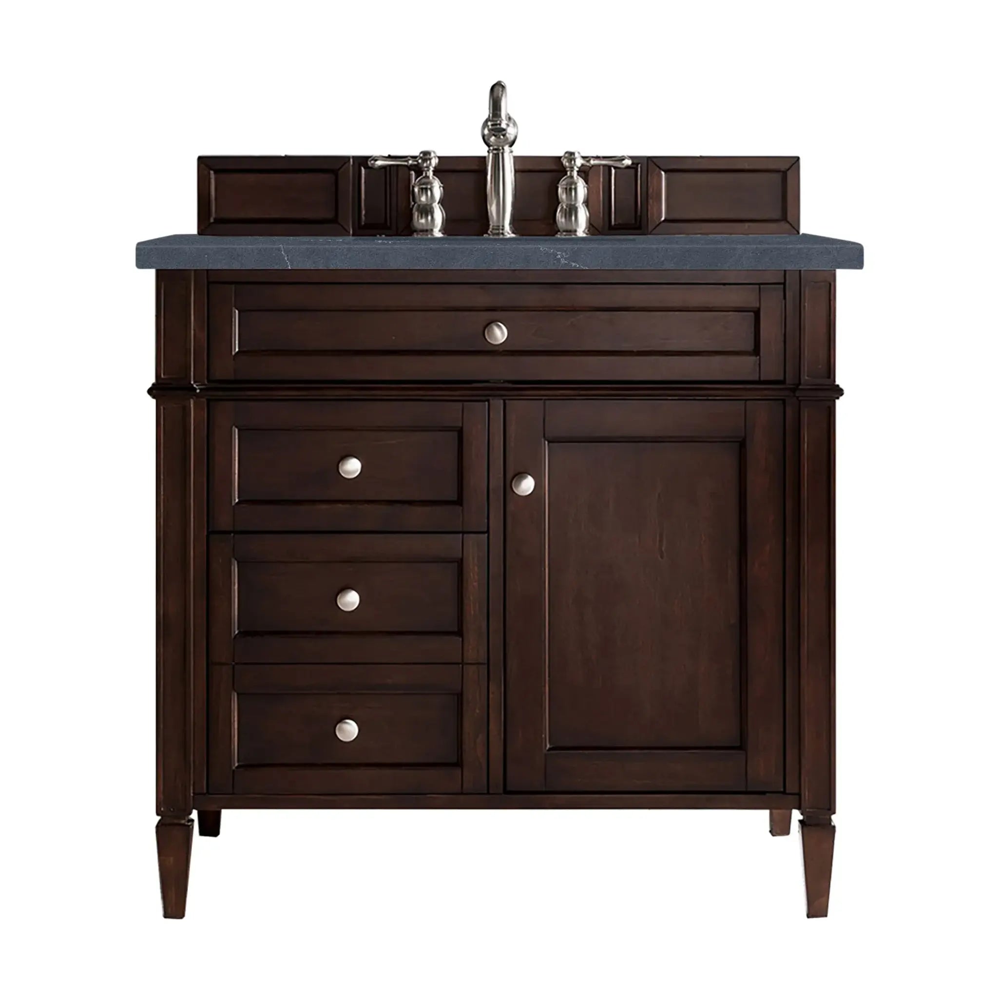 36" Brittany Single Vanity in Burnished Mahogany-Charcoal Soapstone Silestone-8" Widespread image