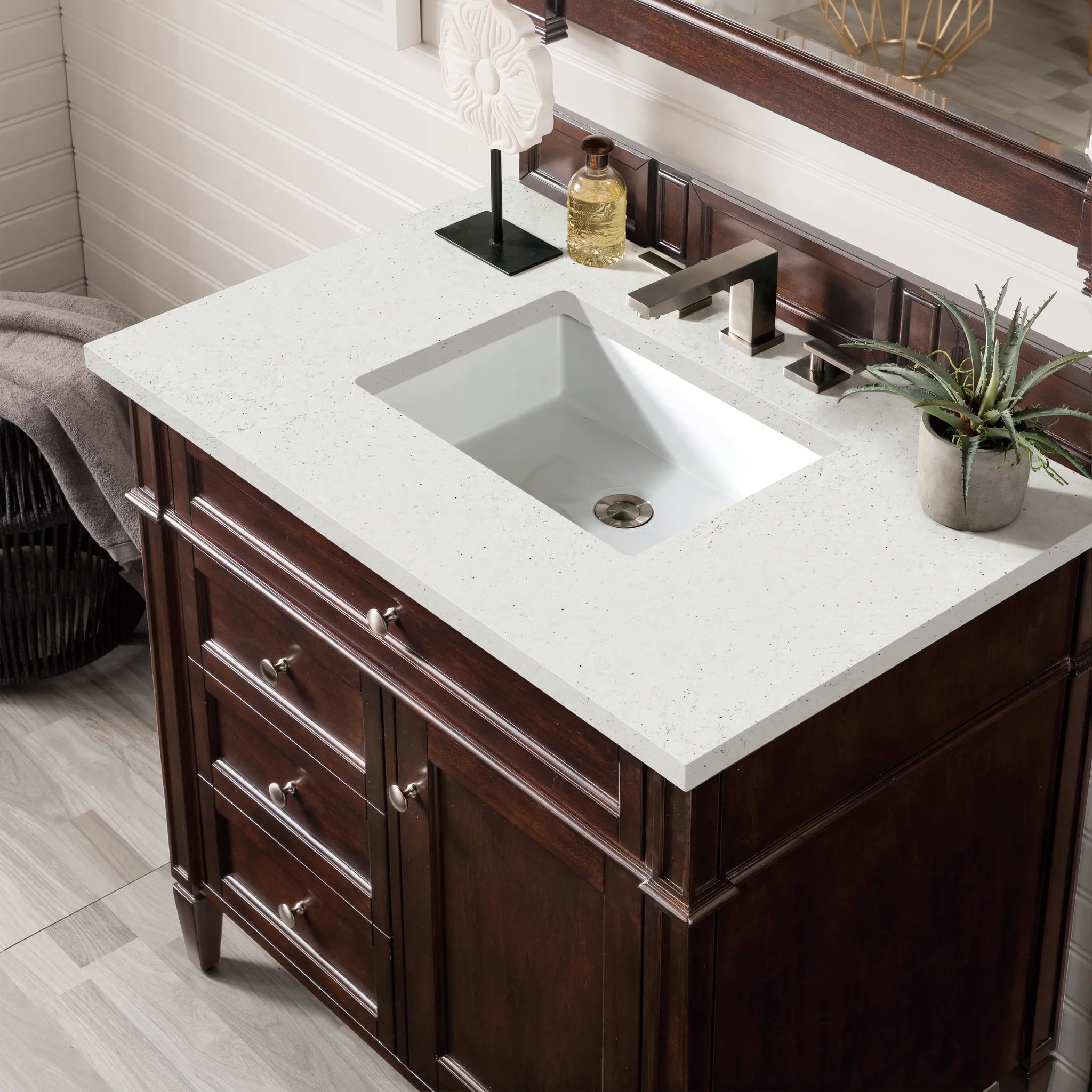 36" Brittany Single Vanity in Burnished Mahogany-Lime Delight Silestone-8" Widespread image 4