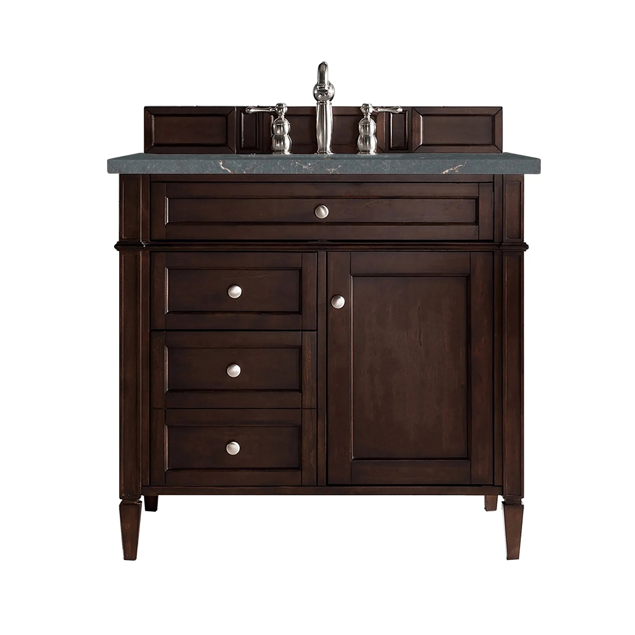 36" Brittany Single Vanity in Burnished Mahogany-Parisien Bleu Silestone-8" Widespread image