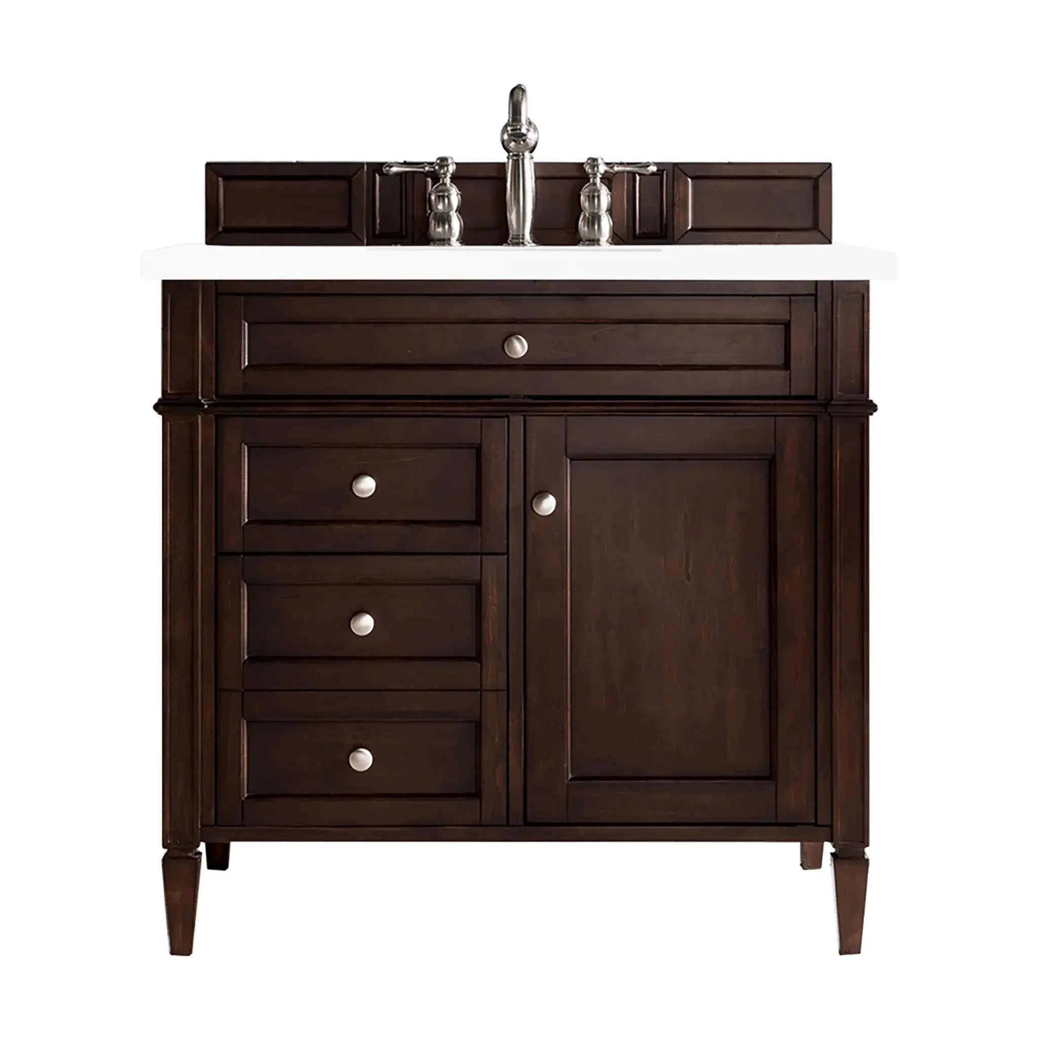 36" Brittany Single Vanity in Burnished Mahogany-White Zeus Silestone-8" Widespread image