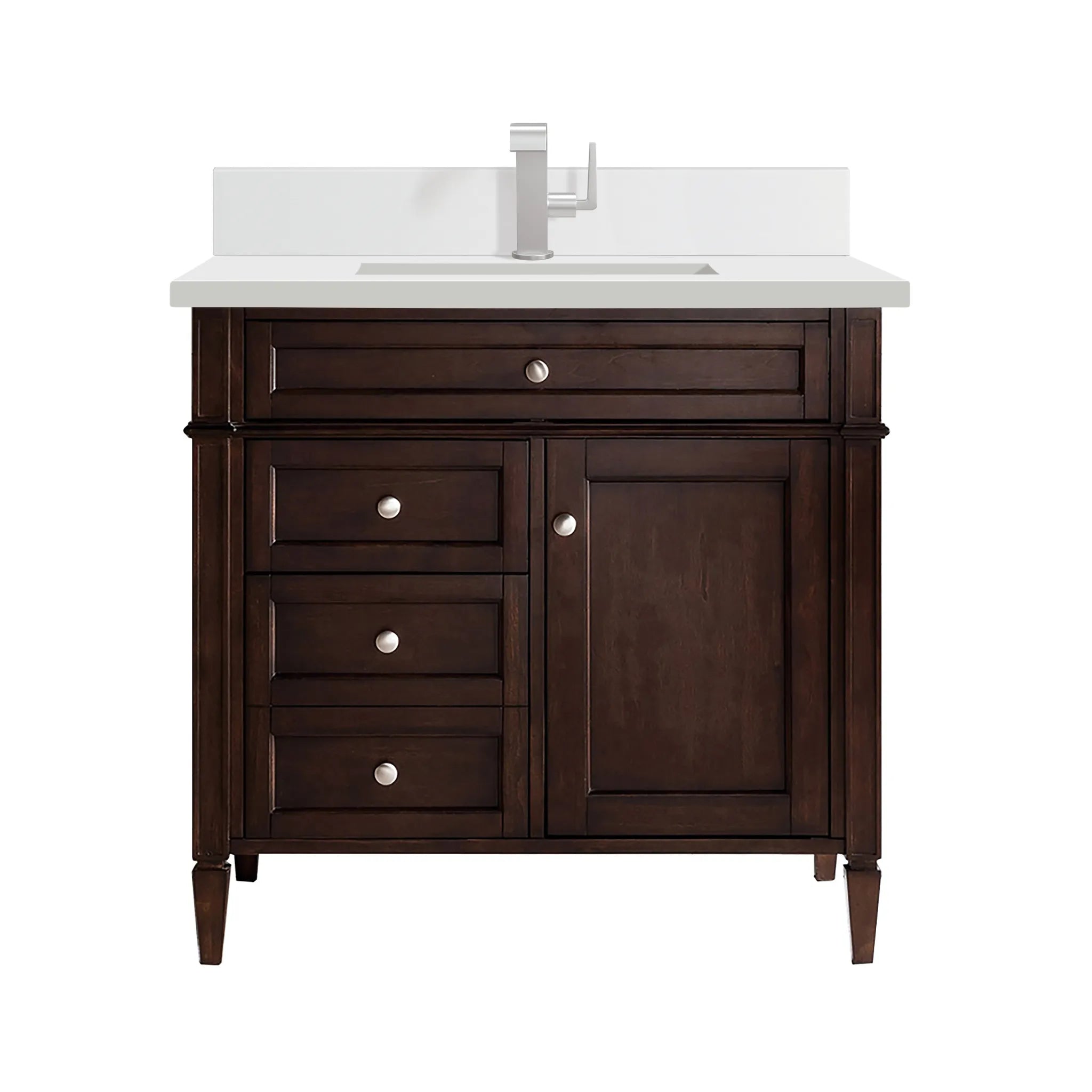 36" Brittany Single Vanity in Burnished Mahogany-White Zeus Silestone & Backsplash-Single Hole image