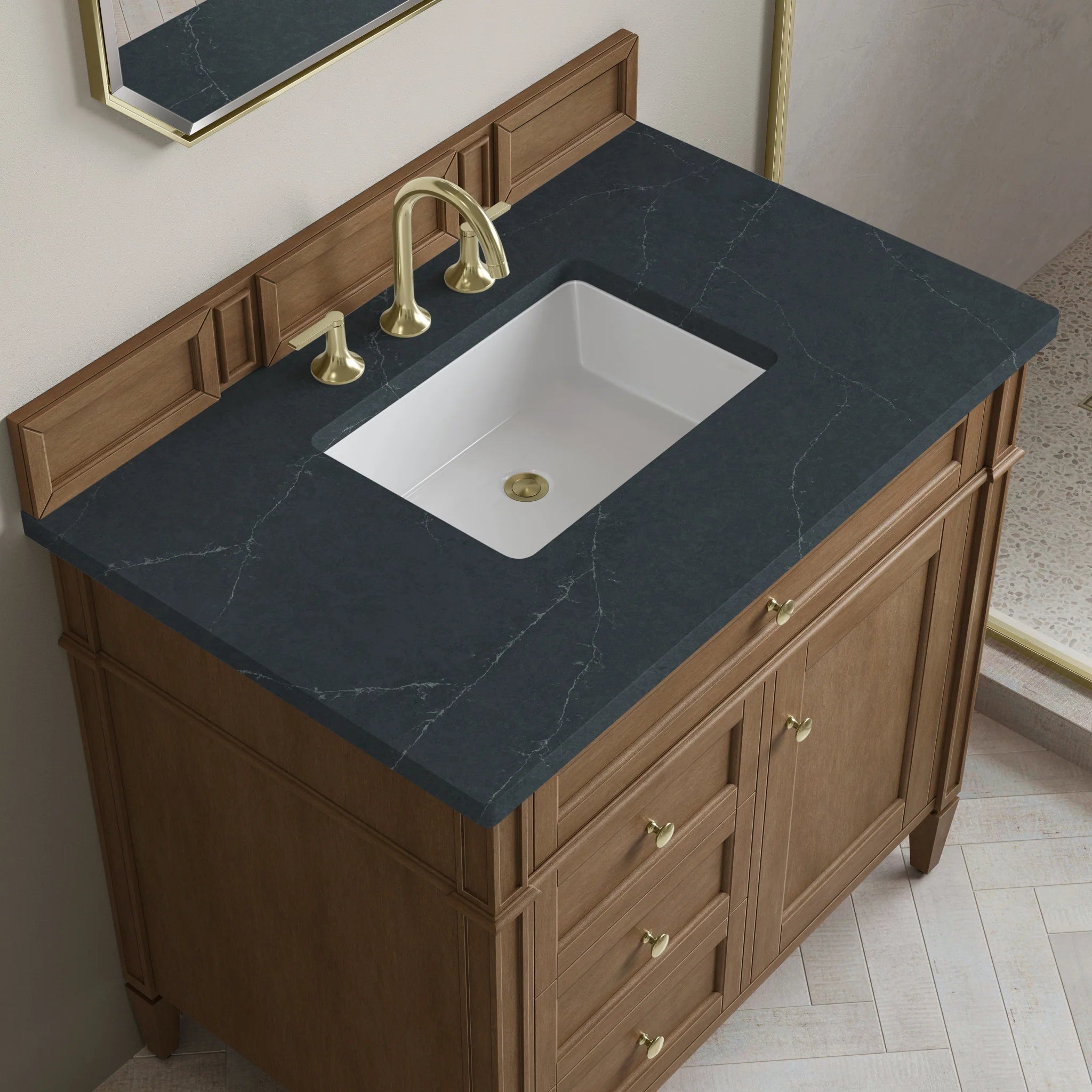 36" Brittany Single Vanity in Pecan by James Martin Vanities-Charcoal Soapstone Silestone 5