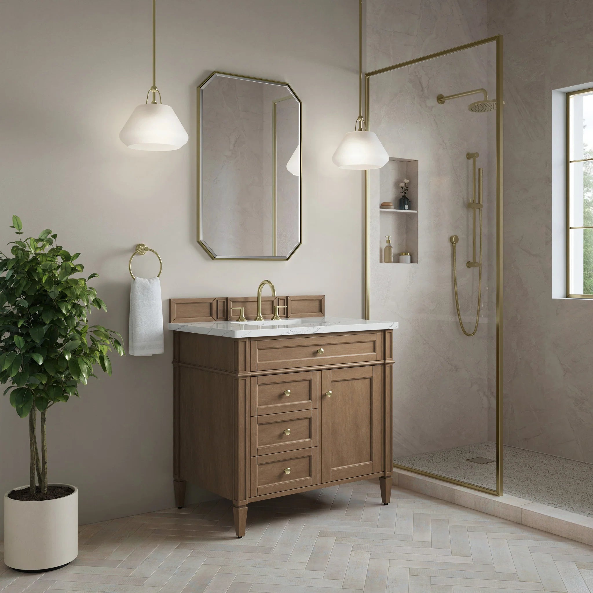 36" Brittany Single Vanity in Pecan by James Martin Vanities-Ethereal Noctis Silestone 2