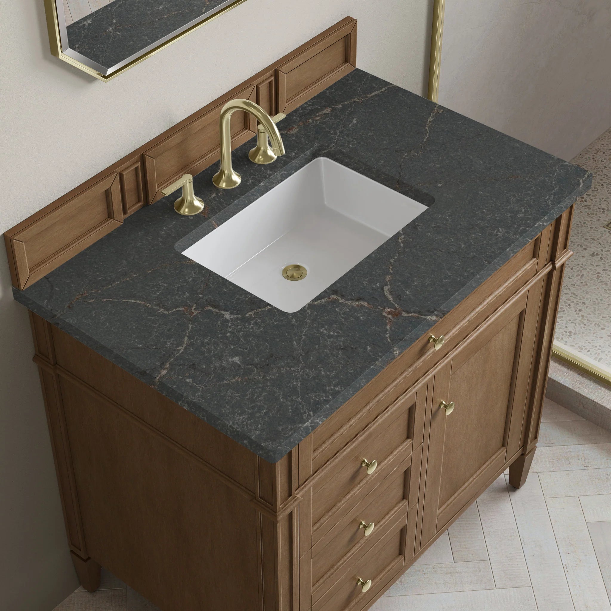 36" Brittany Single Vanity in Pecan by James Martin Vanities-Parisien Bleu Silestone 5
