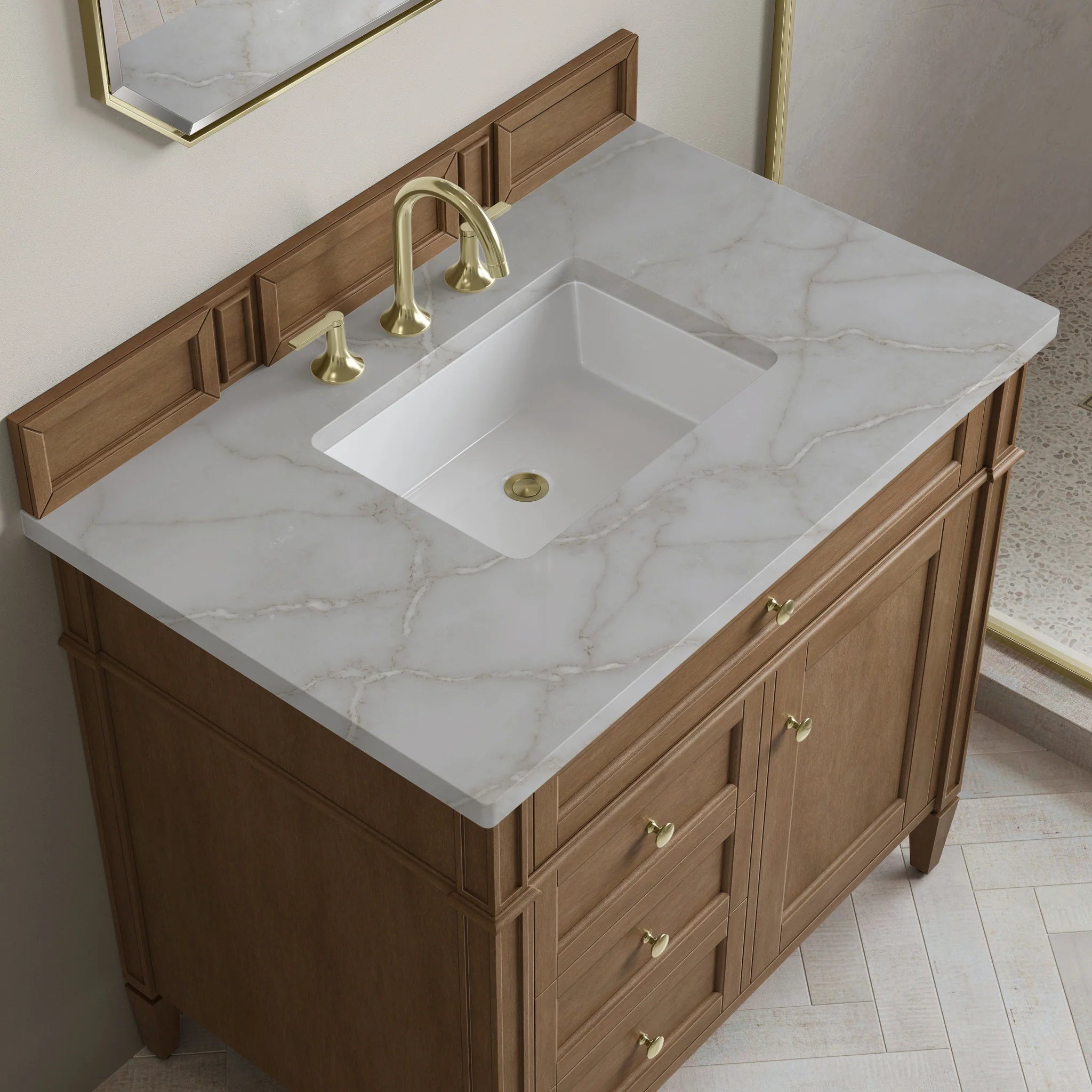 36" Brittany Single Vanity in Pecan by James Martin Vanities-Victorian Silver Silestone 5