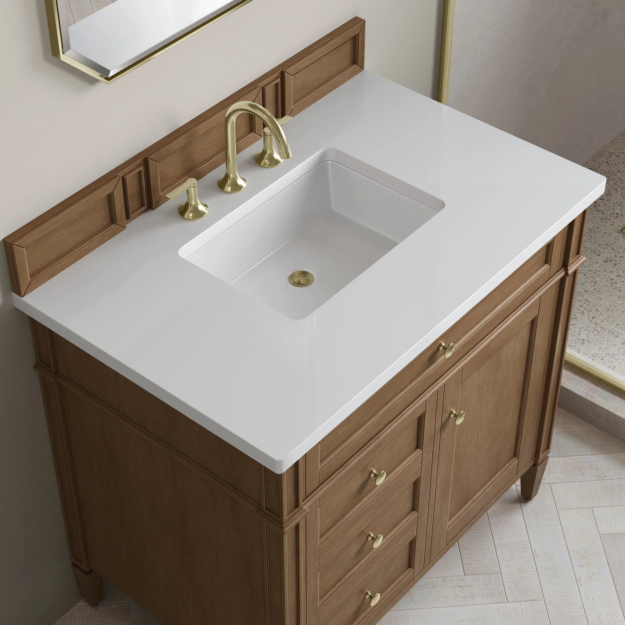 36" Brittany Single Vanity in Pecan by James Martin Vanities-White Zeus Silestone 6