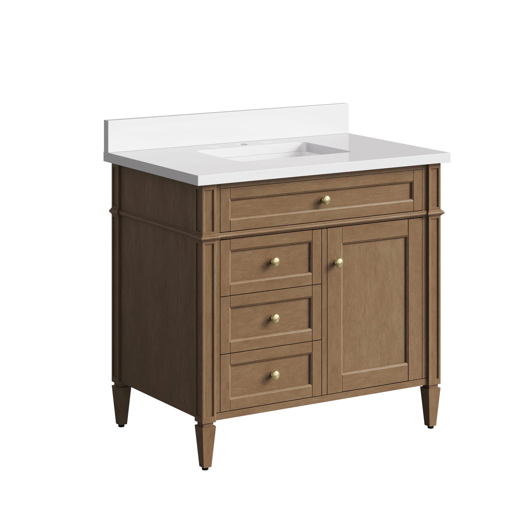 36" Brittany Single Vanity in Pecan by James Martin Vanities-White Zeus Silestone & Backsplash 7