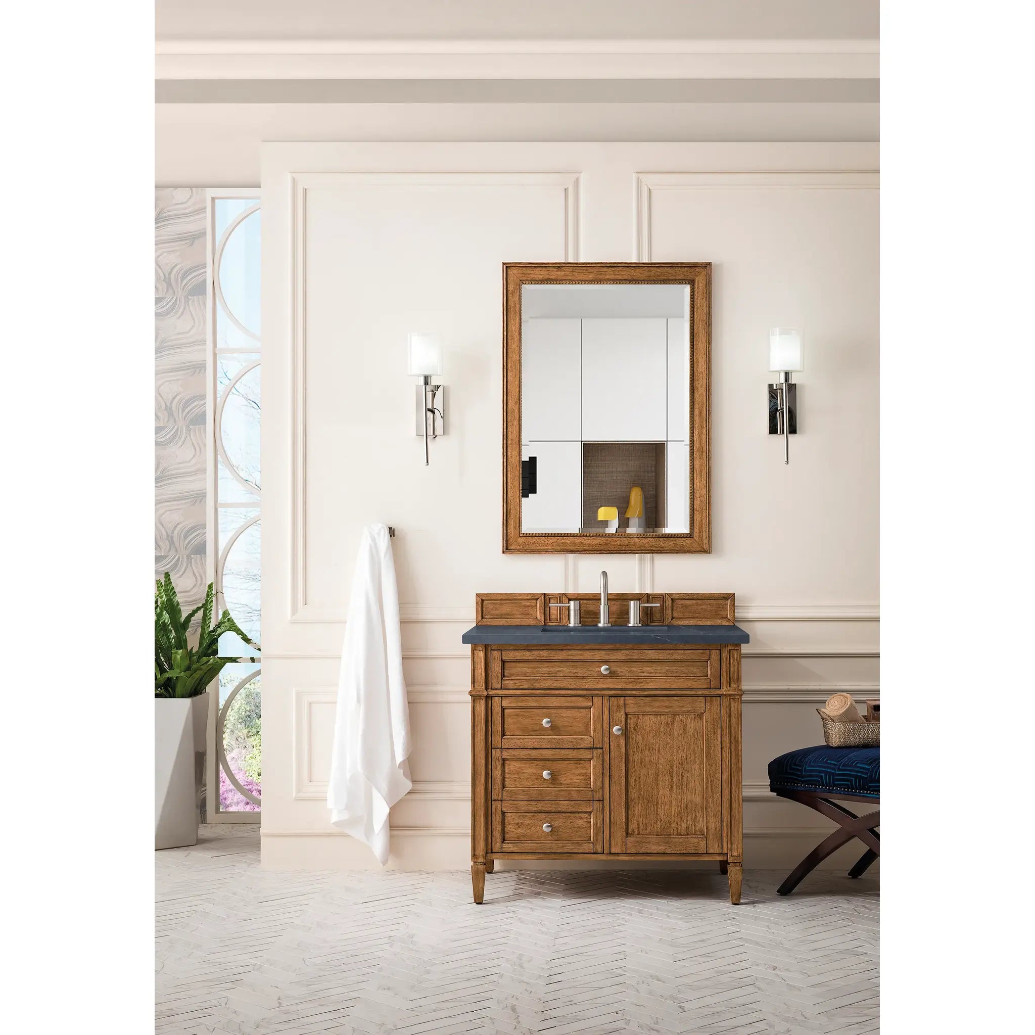 36" Brittany Single Vanity in Saddle Brown-Charcoal Soapstone Silestone-8" Widespread image 1