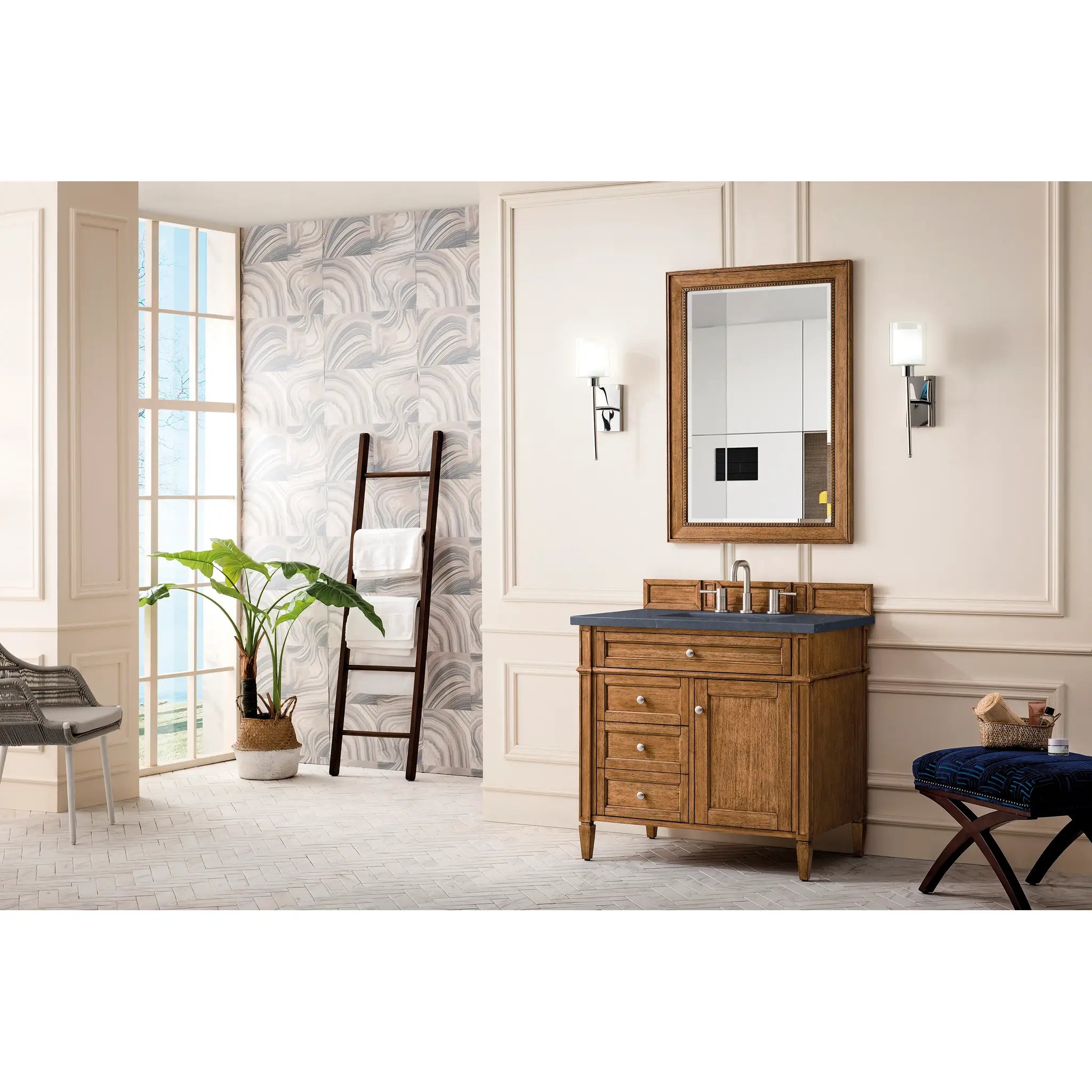36" Brittany Single Vanity in Saddle Brown-Charcoal Soapstone Silestone-8" Widespread image 2