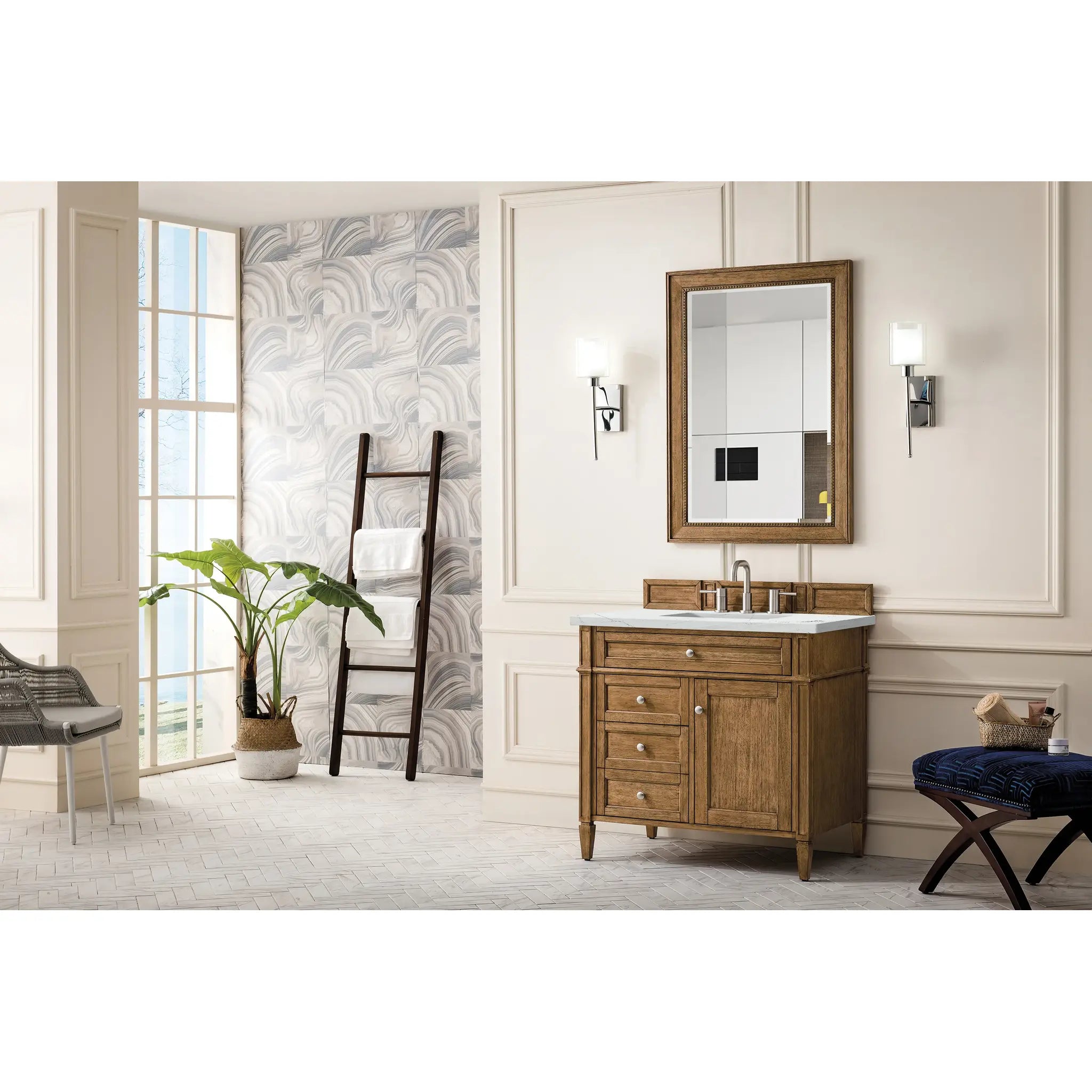 36" Brittany Single Vanity in Saddle Brown-Ethereal Noctis Silestone-8" Widespread image 2