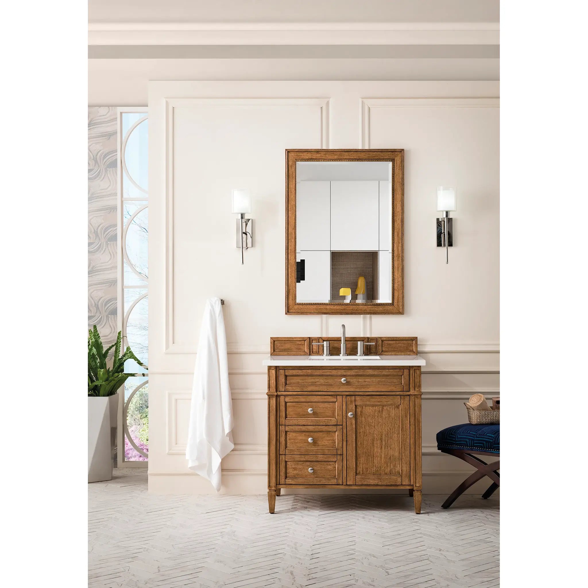 36" Brittany Single Vanity in Saddle Brown-White Zeus Silestone-8" Widespread image 1