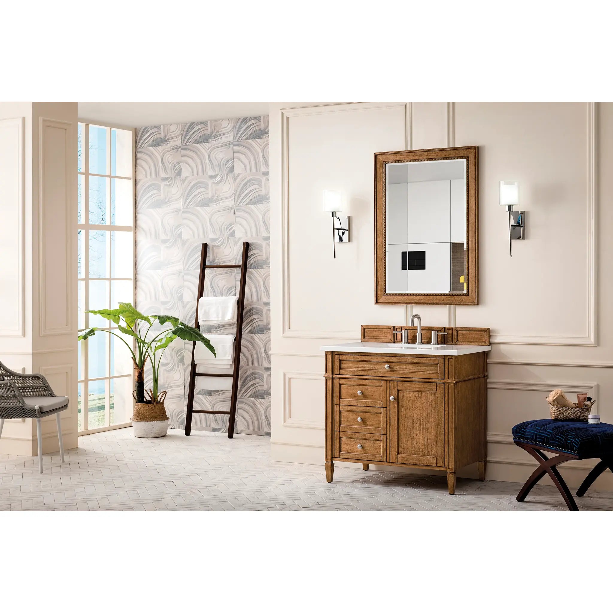 36" Brittany Single Vanity in Saddle Brown-White Zeus Silestone-8" Widespread image 2