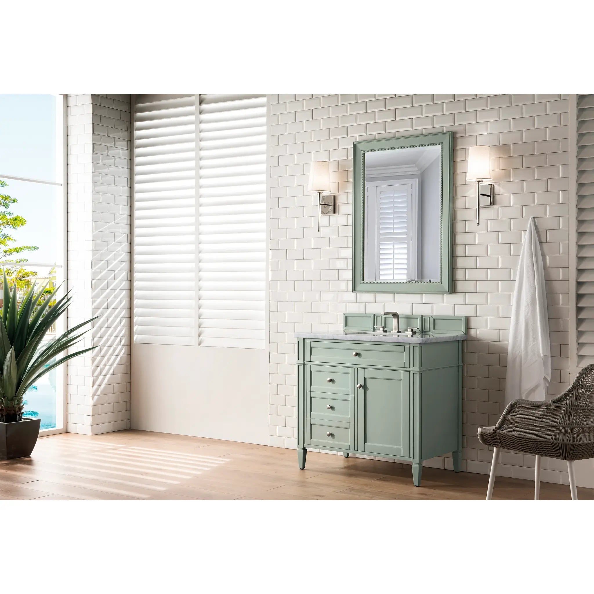 36" Brittany Single Vanity in Sage Green-Carrara White Marble-8" Widespread image 2