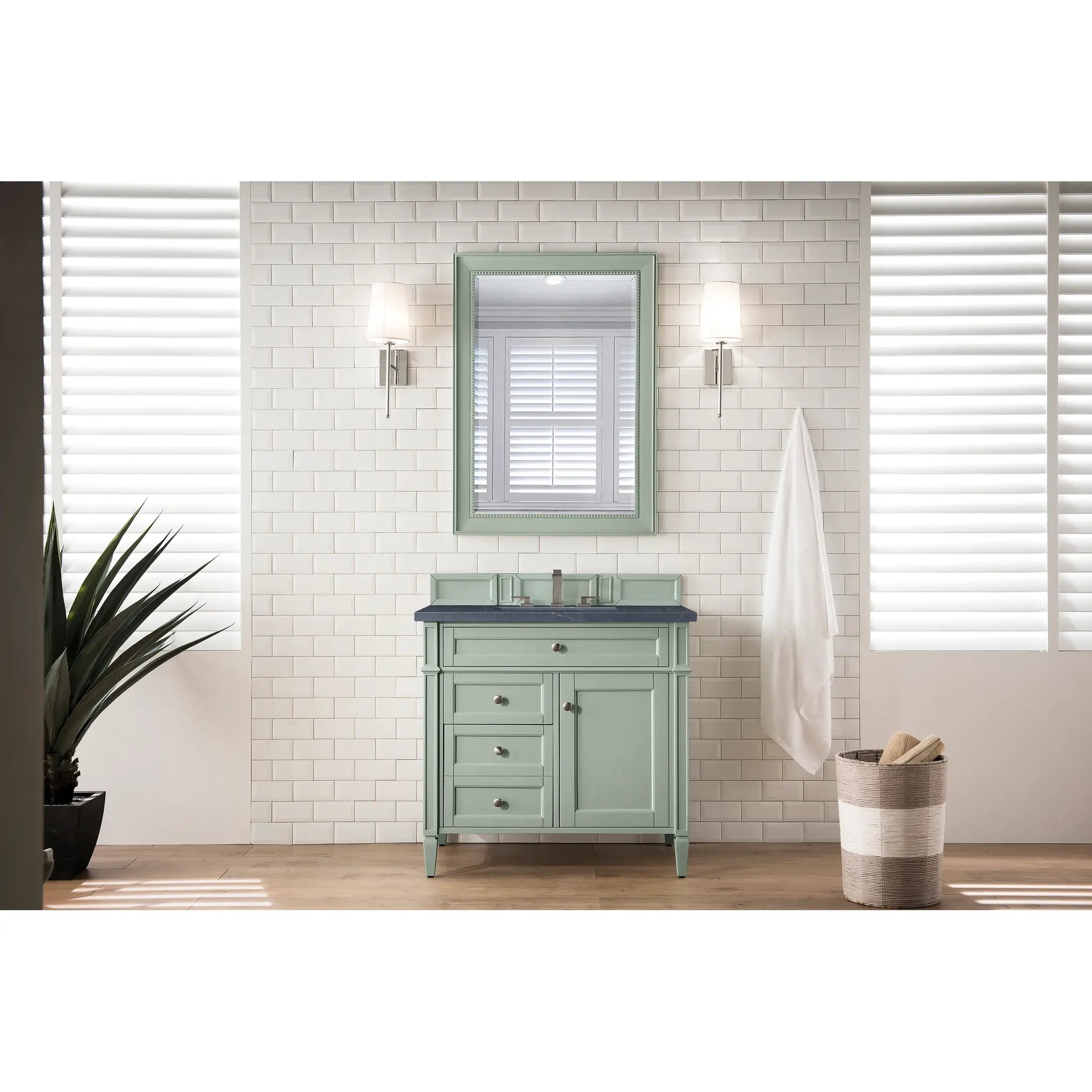 36" Brittany Single Vanity in Sage Green-Charcoal Soapstone Silestone-8" Widespread image 1