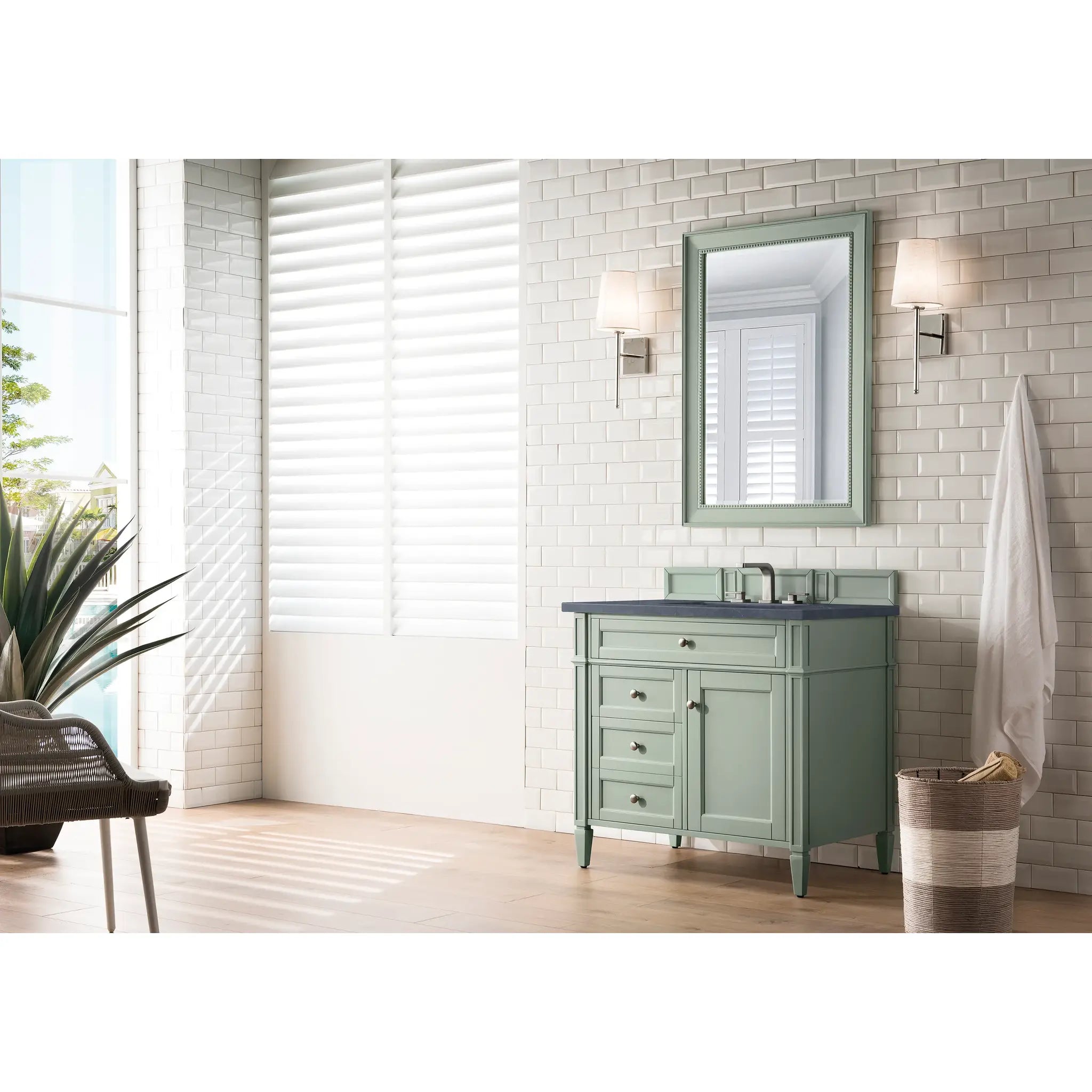36" Brittany Single Vanity in Sage Green-Charcoal Soapstone Silestone-8" Widespread image 2
