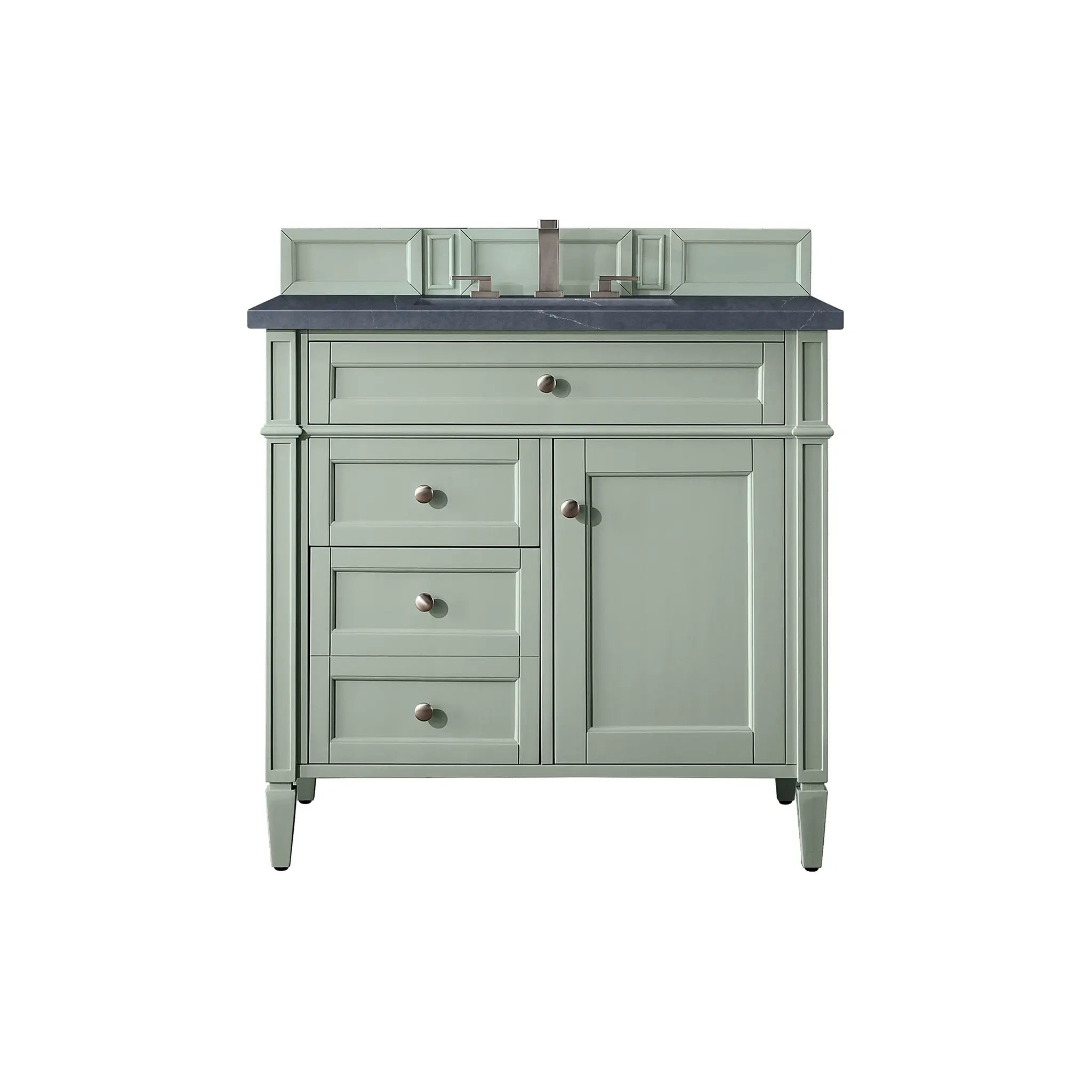 36" Brittany Single Vanity in Sage Green-Charcoal Soapstone Silestone-8" Widespread image