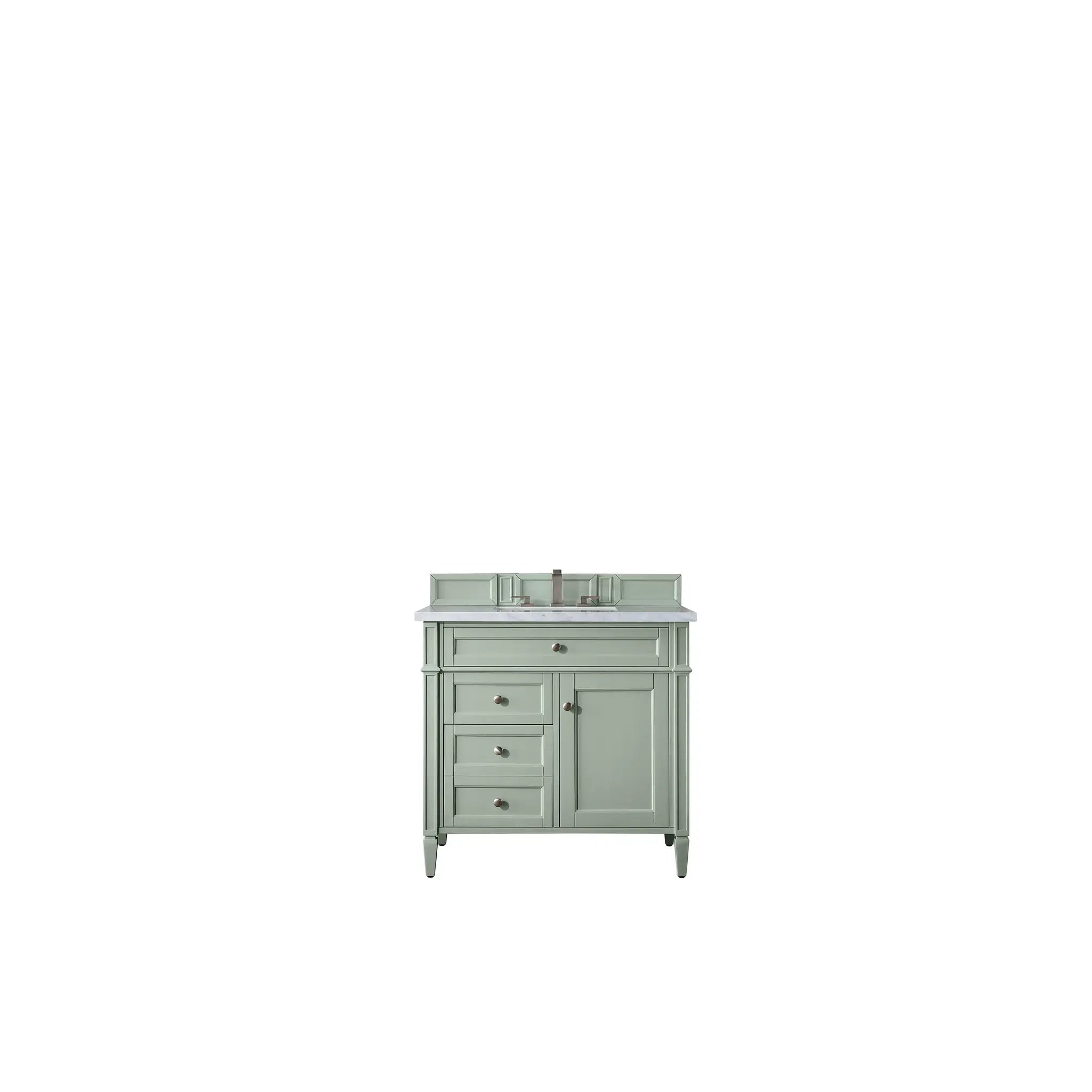 36" Brittany Single Vanity in Sage Green-Eternal Jasmine Pearl Silestone-8" Widespread image