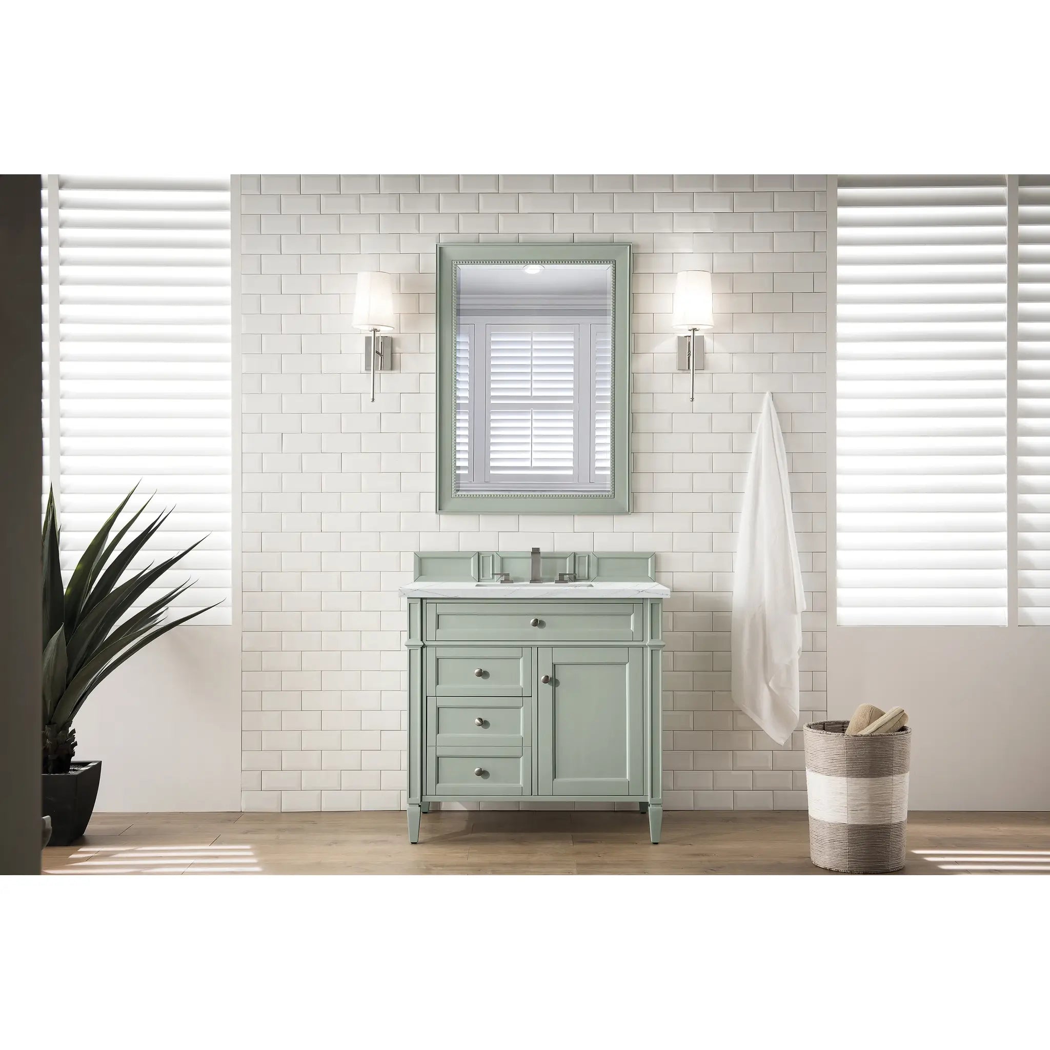 36" Brittany Single Vanity in Sage Green-Ethereal Noctis Silestone-8" Widespread image 1