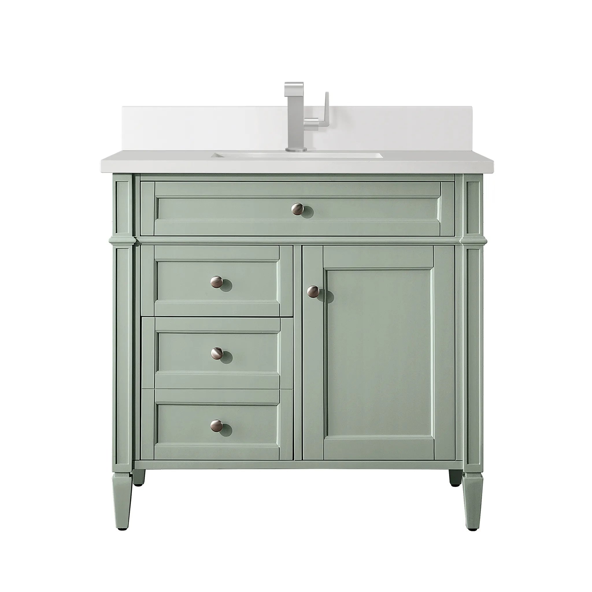 36" Brittany Single Vanity in Sage Green-White Zeus Silestone & Backsplash-Single Hole image