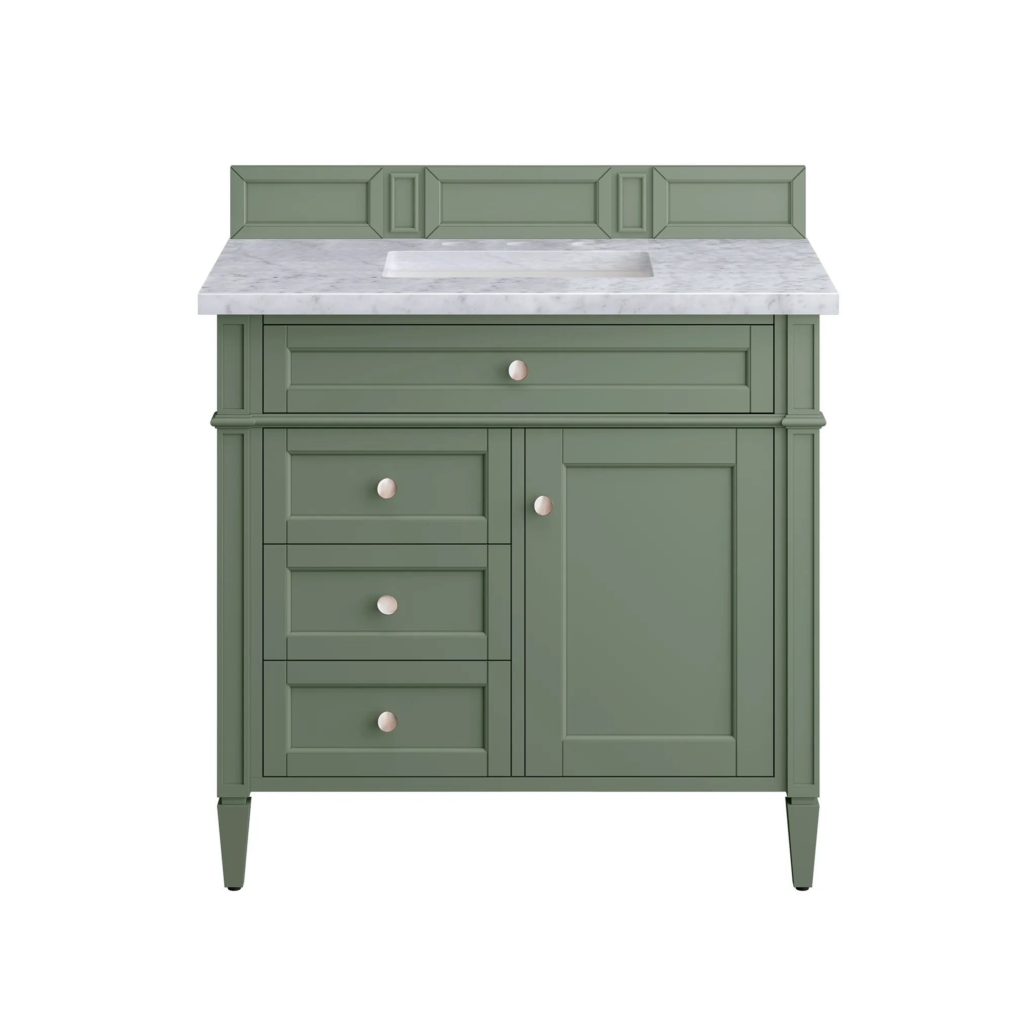 36" Brittany Single Vanity in Smokey Celadon-Carrara White Marble-8" Widespread image 1