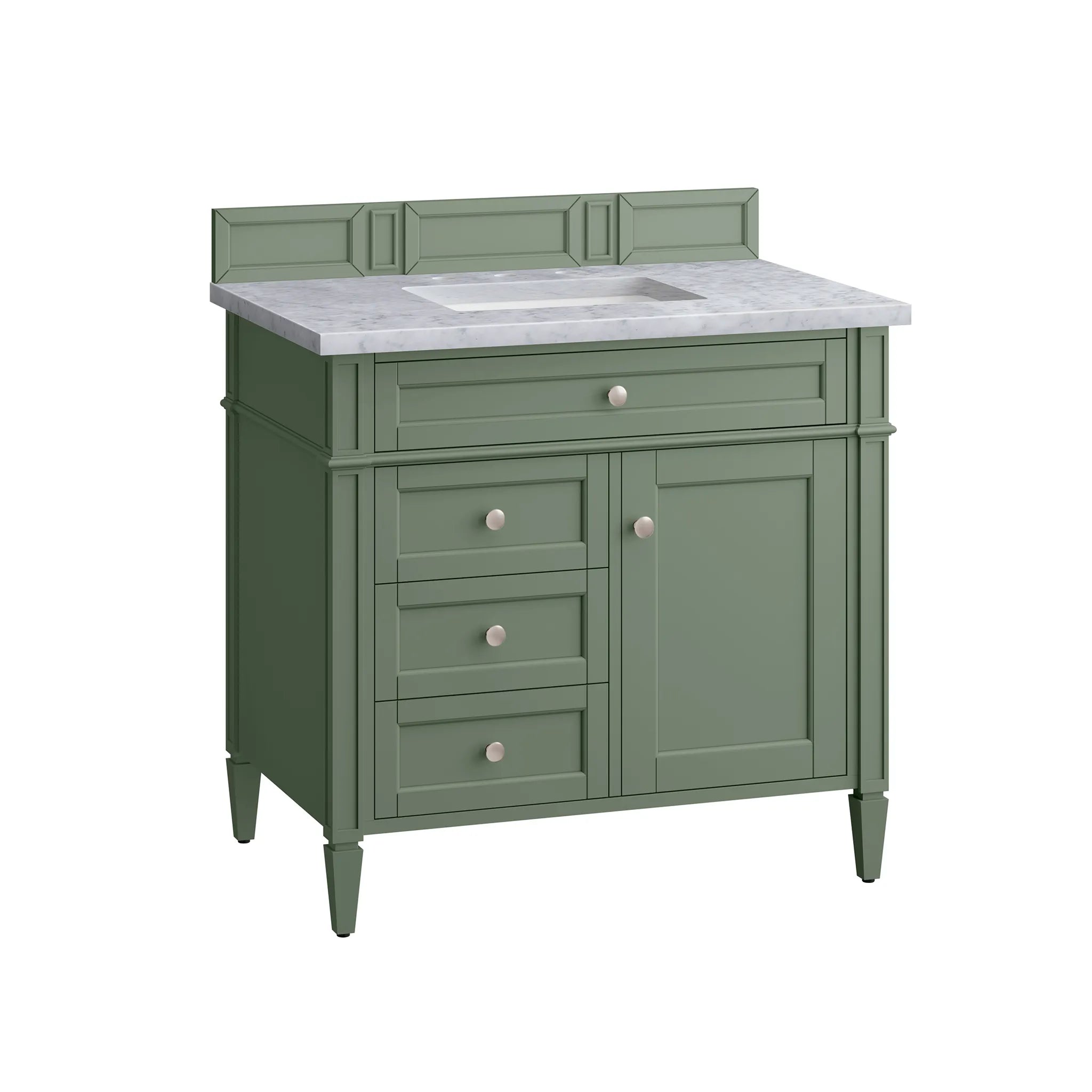 36" Brittany Single Vanity in Smokey Celadon-Carrara White Marble-8" Widespread image 5