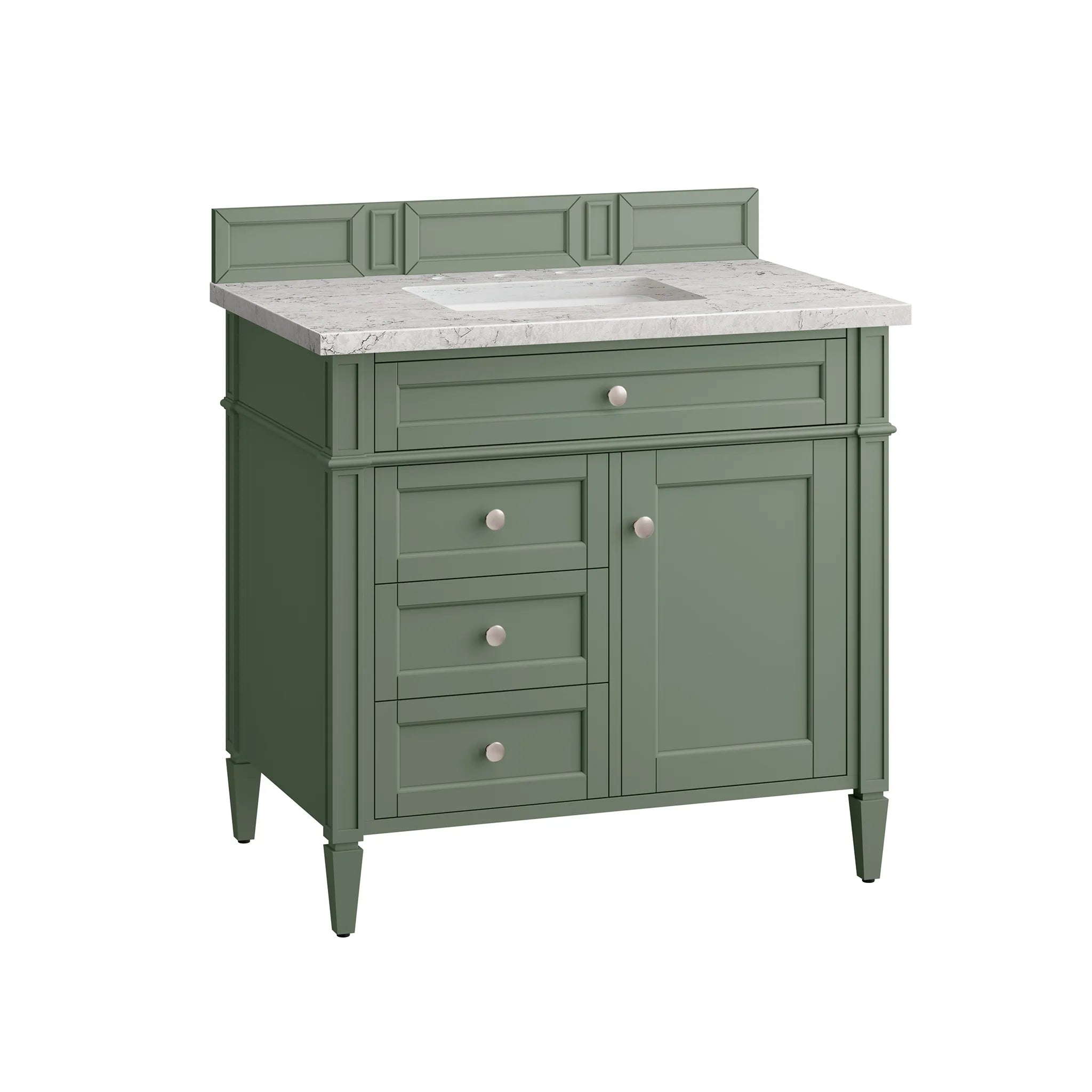 36" Brittany Single Vanity in Smokey Celadon-Eternal Jasmine Pearl Silestone-8" Widespread image 5
