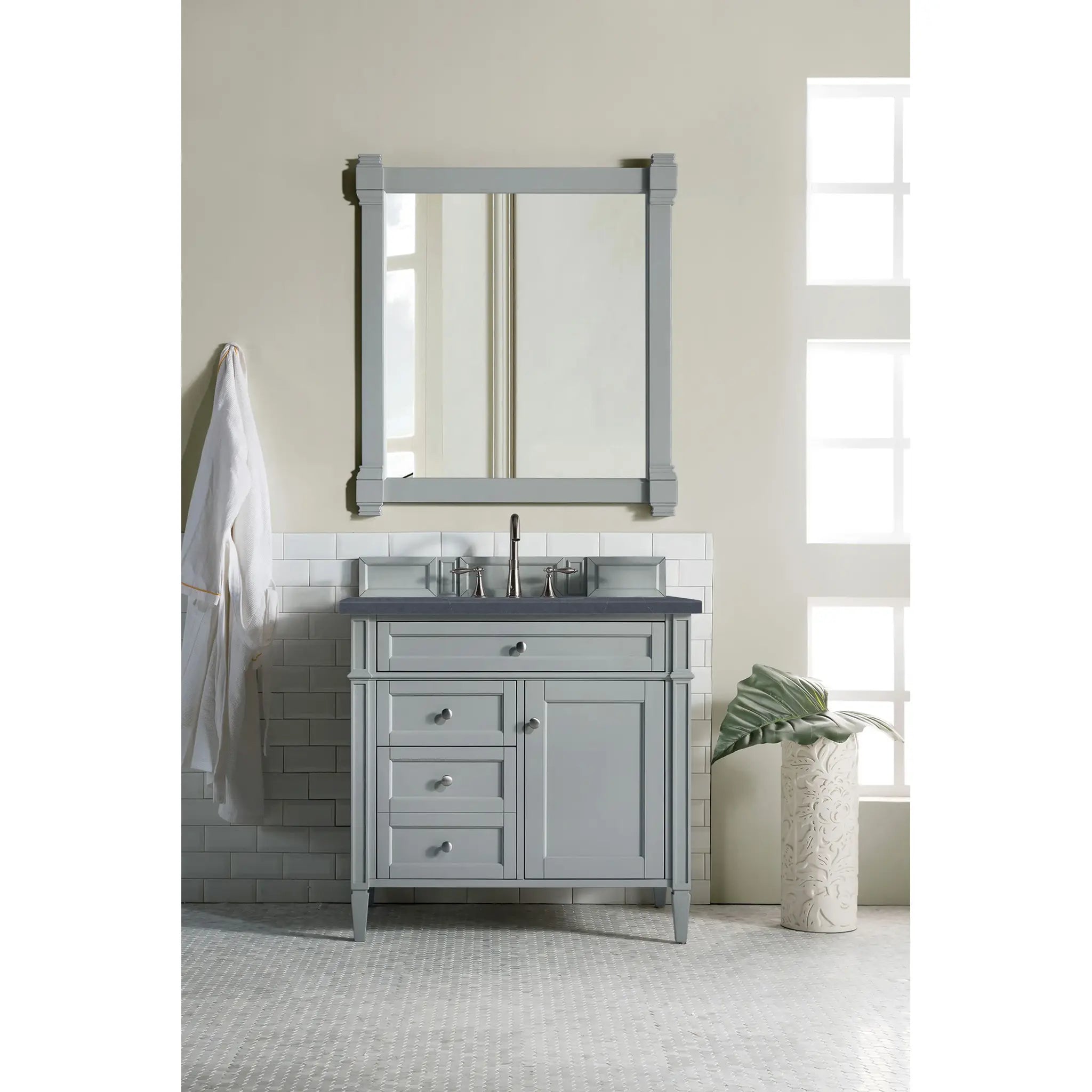 36" Brittany Single Vanity in Urban Gray-Charcoal Soapstone Silestone-8" Widespread image 1
