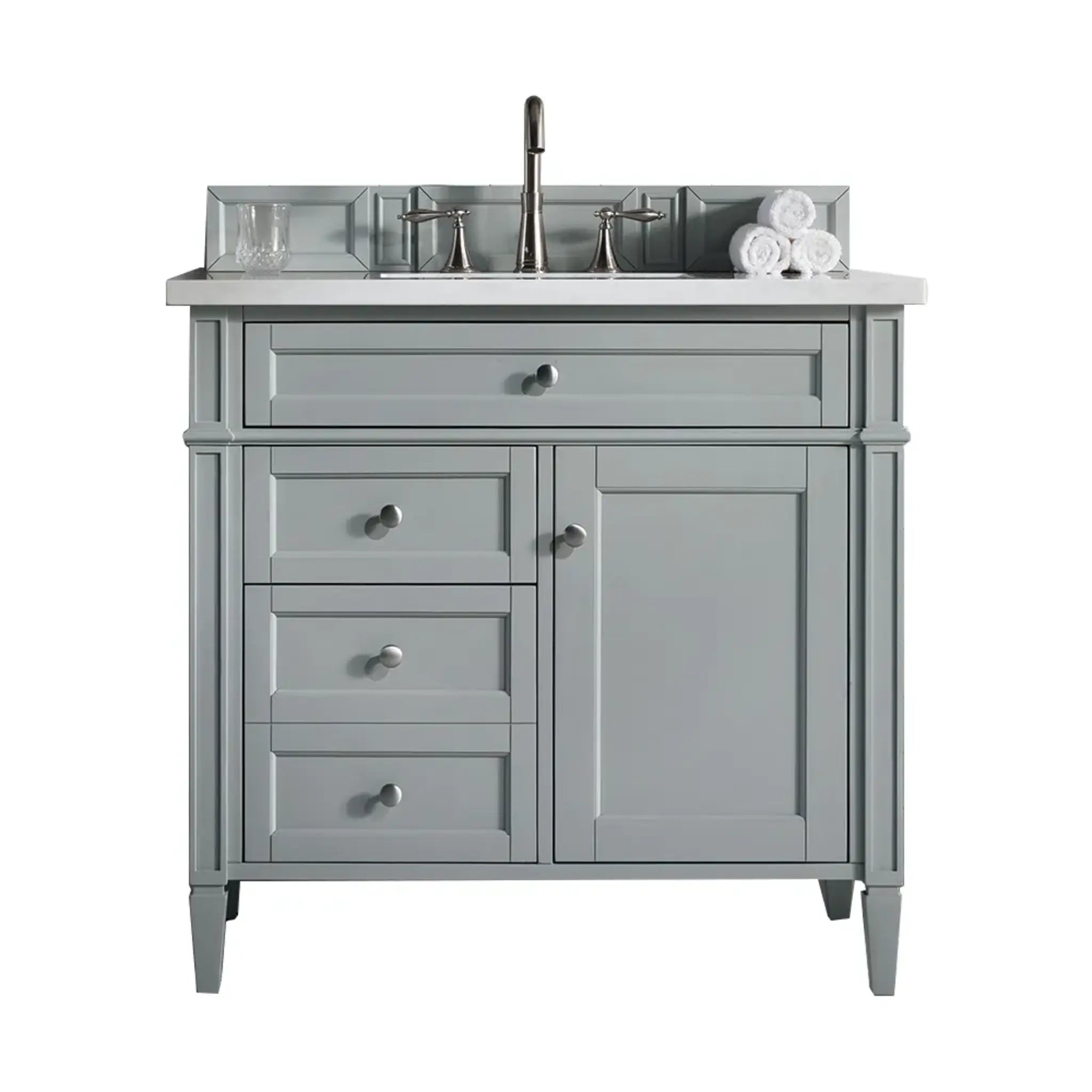 36" Brittany Single Vanity in Urban Gray-Eternal Jasmine Pearl Silestone-8" Widespread image