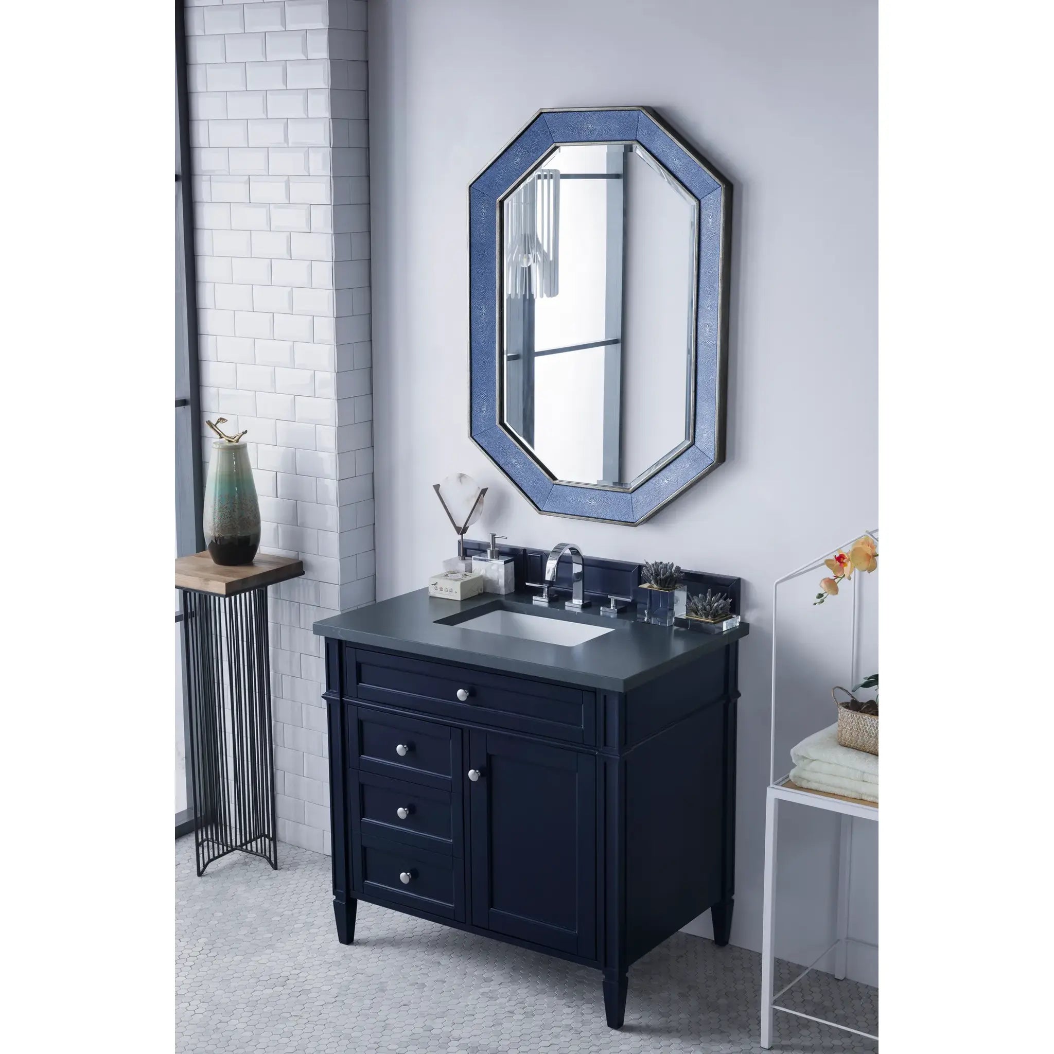 36" Brittany Single Vanity in Victory Blue-Charcoal Soapstone Silestone-8" Widespread image 2