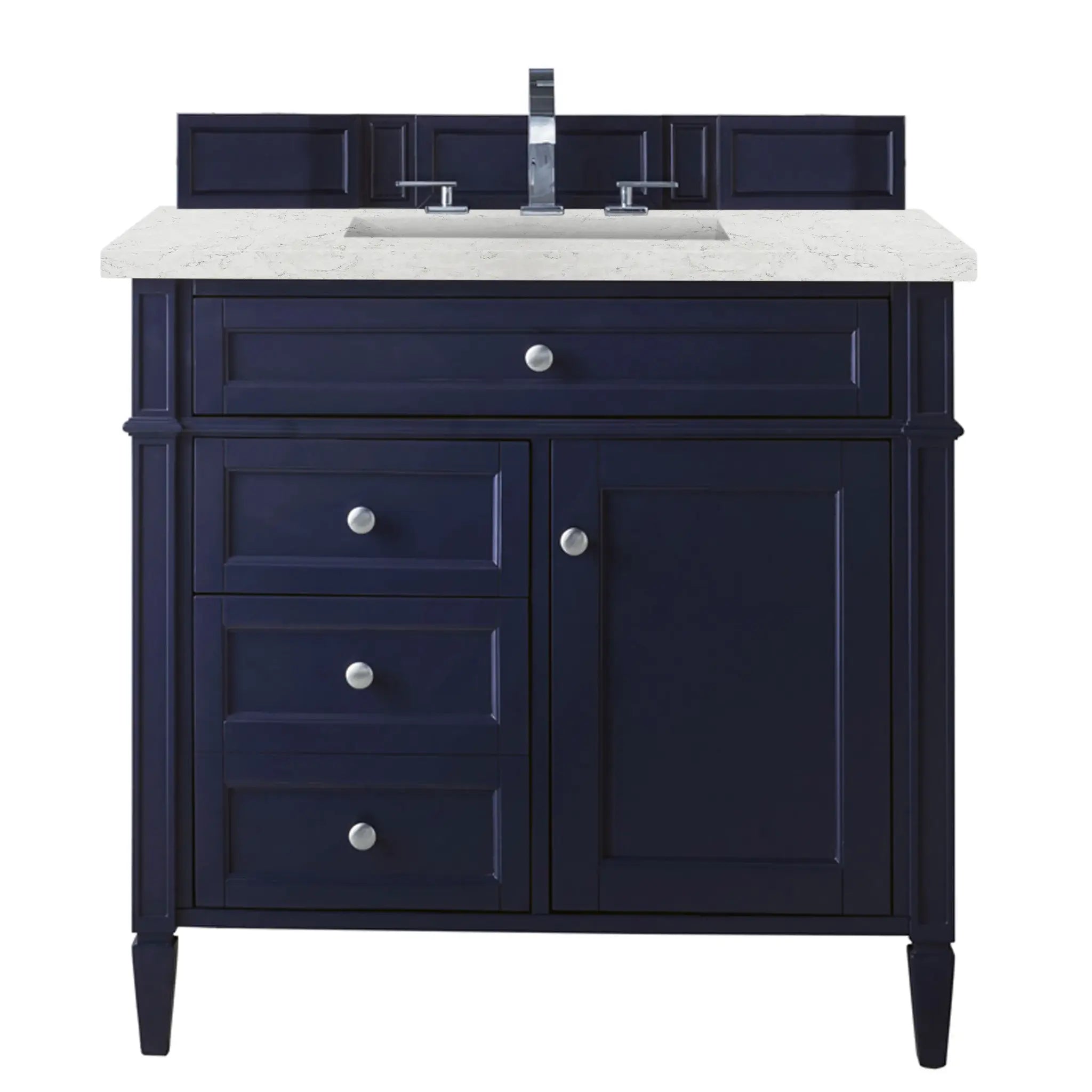 36" Brittany Single Vanity in Victory Blue-Eternal Jasmine Pearl Silestone-8" Widespread image