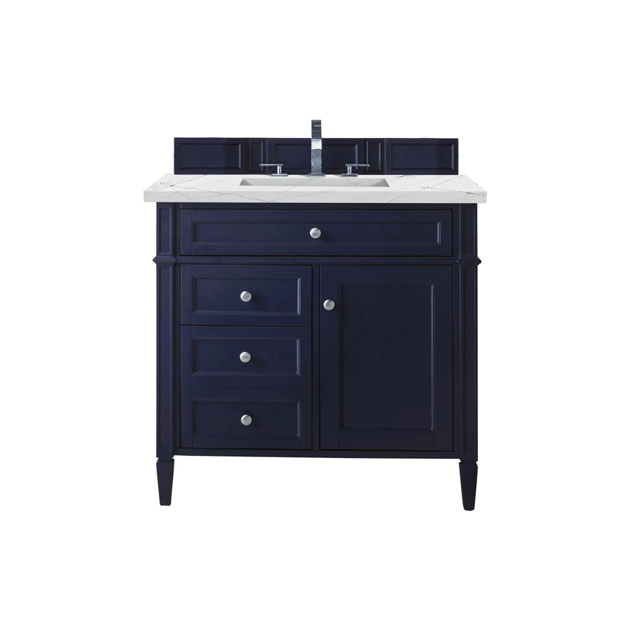 36" Brittany Single Vanity in Victory Blue-Ethereal Noctis Silestone-8" Widespread image