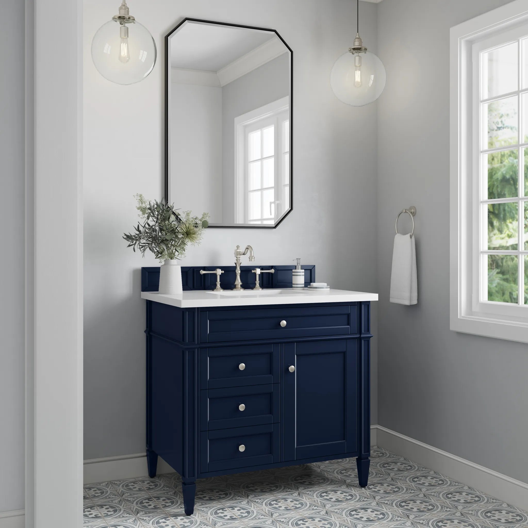 36" Brittany Single Vanity in Victory Blue-White Zeus Silestone-8" Widespread image 1