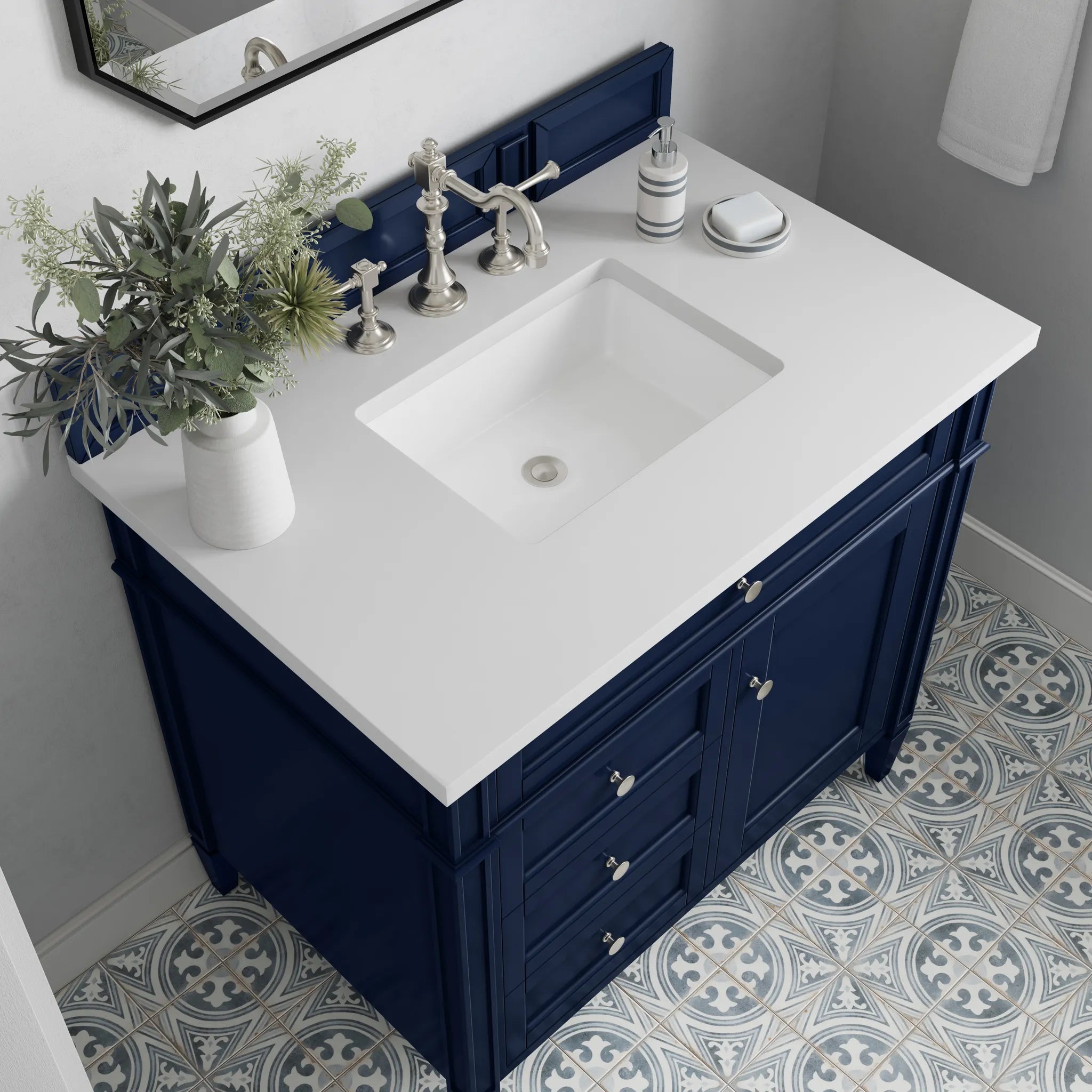 36" Brittany Single Vanity in Victory Blue-White Zeus Silestone-8" Widespread image 2