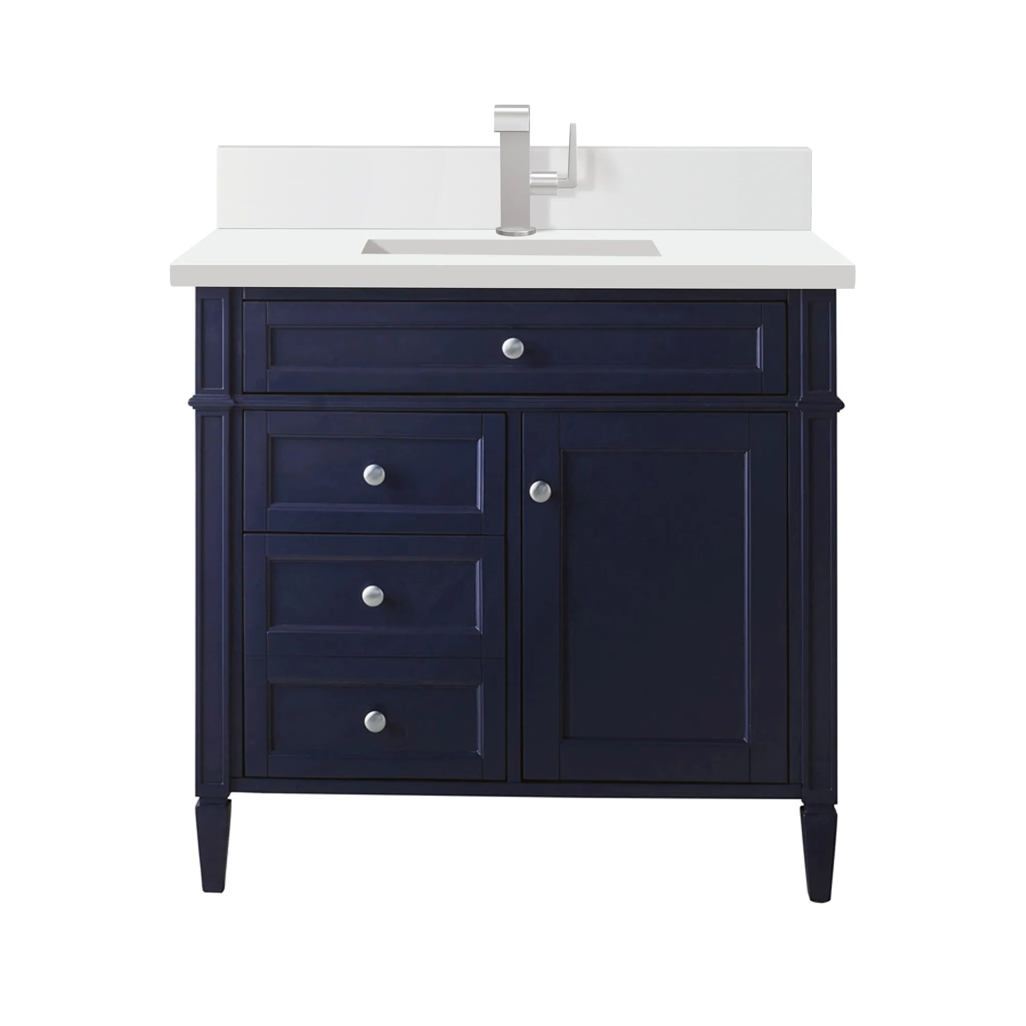 36" Brittany Single Vanity in Victory Blue-White Zeus Silestone & Backsplash-Single Hole image