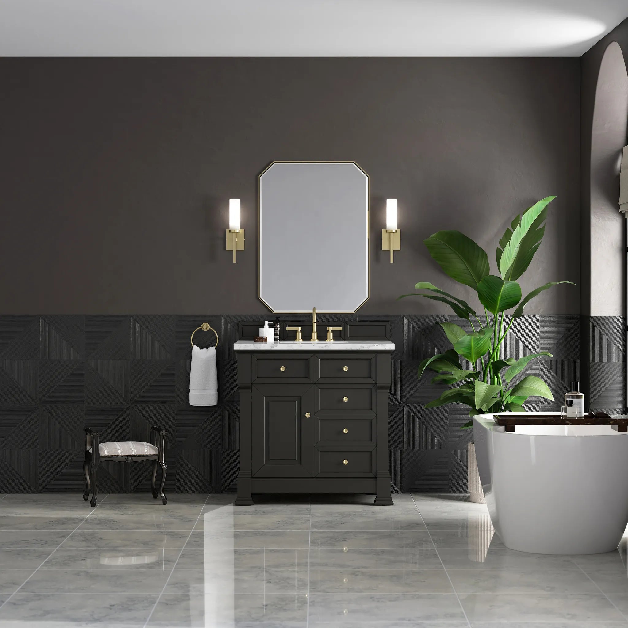 36" Brookfield Single Vanity in Black Onyx-Carrara White Marble-8" Widespread image 2