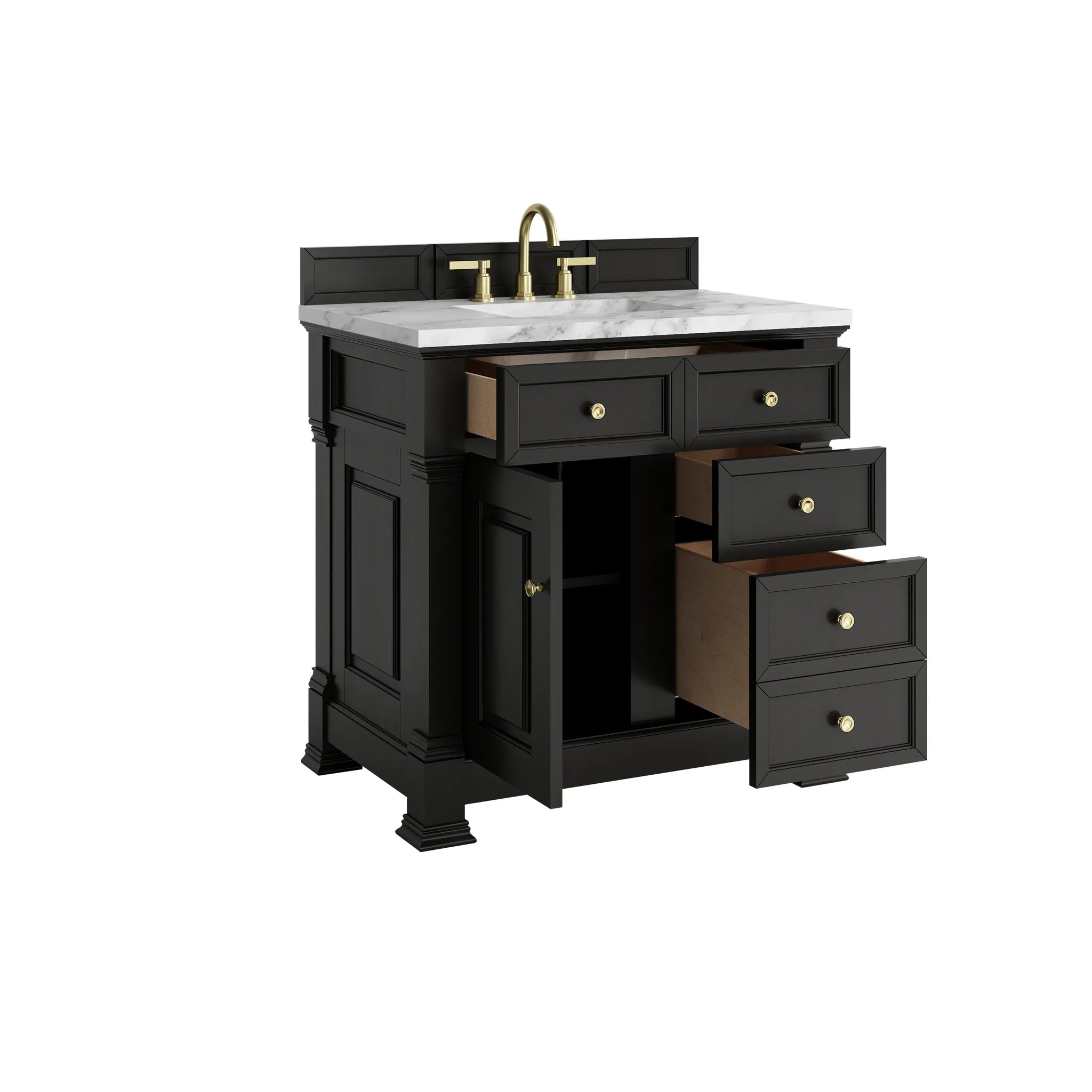 36" Brookfield Single Vanity in Black Onyx-Carrara White Marble-8" Widespread image 7