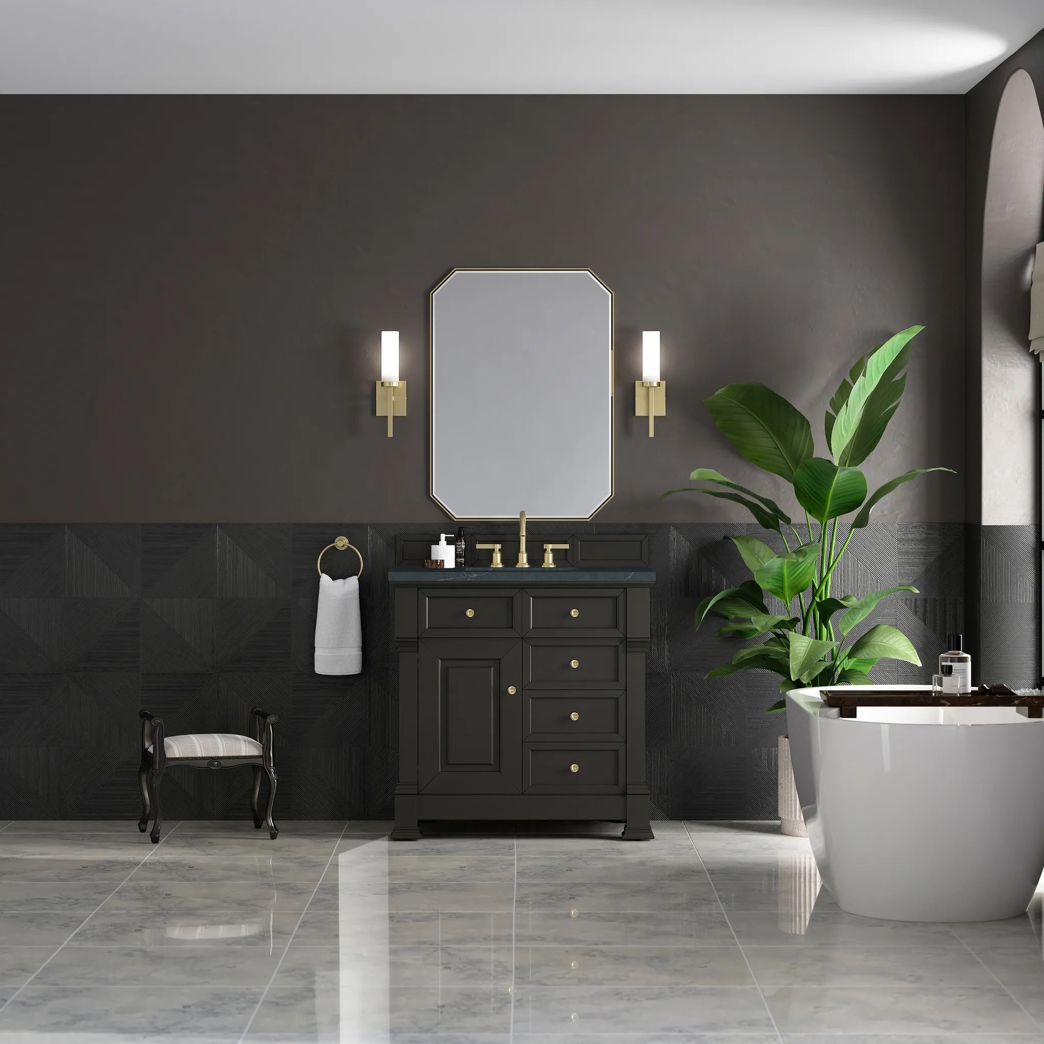 36" Brookfield Single Vanity in Black Onyx-Charcoal Soapstone Silestone-8" Widespread image 2